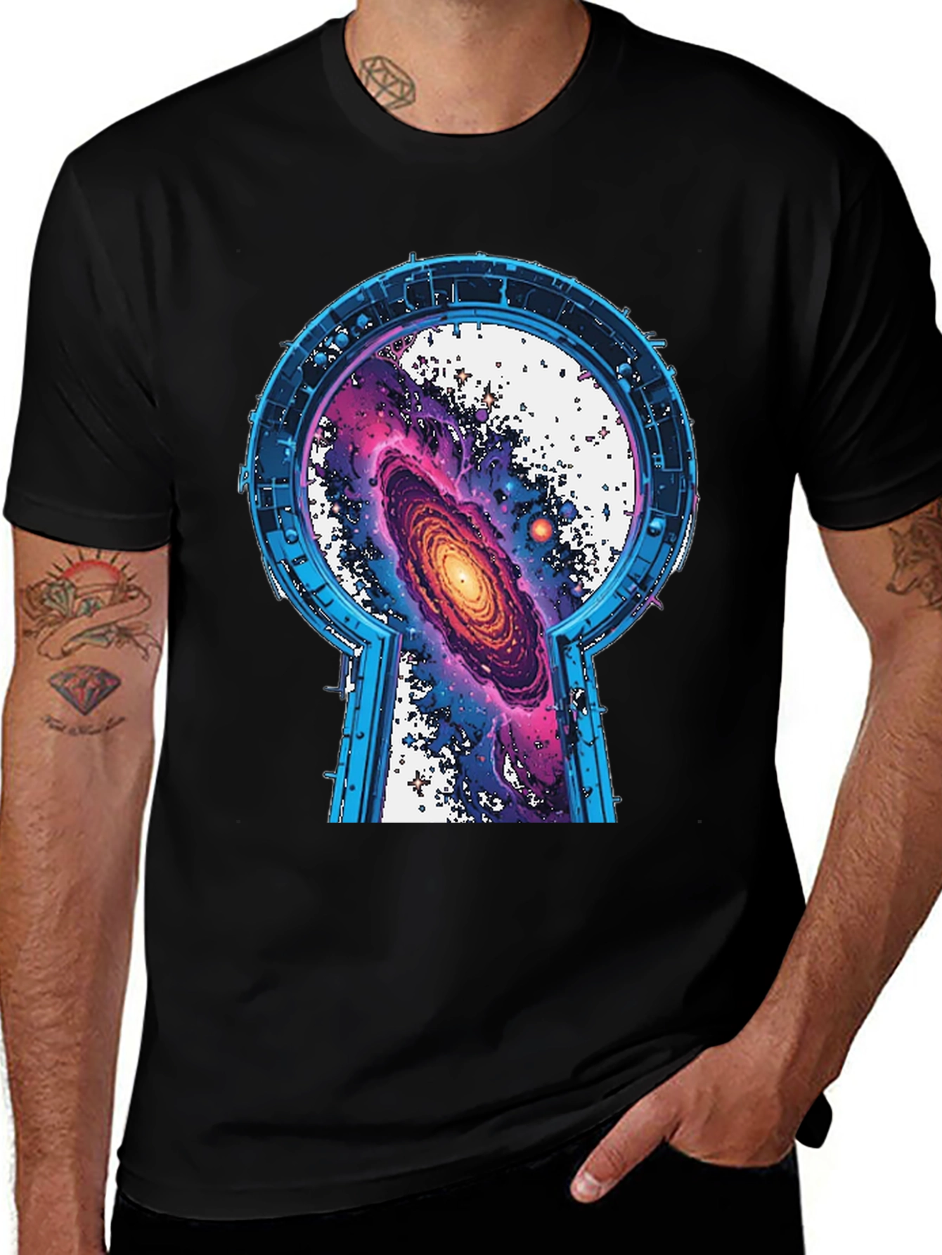 Galaxy Keyhole Graphic Tee - Unisex Black T-Shirt