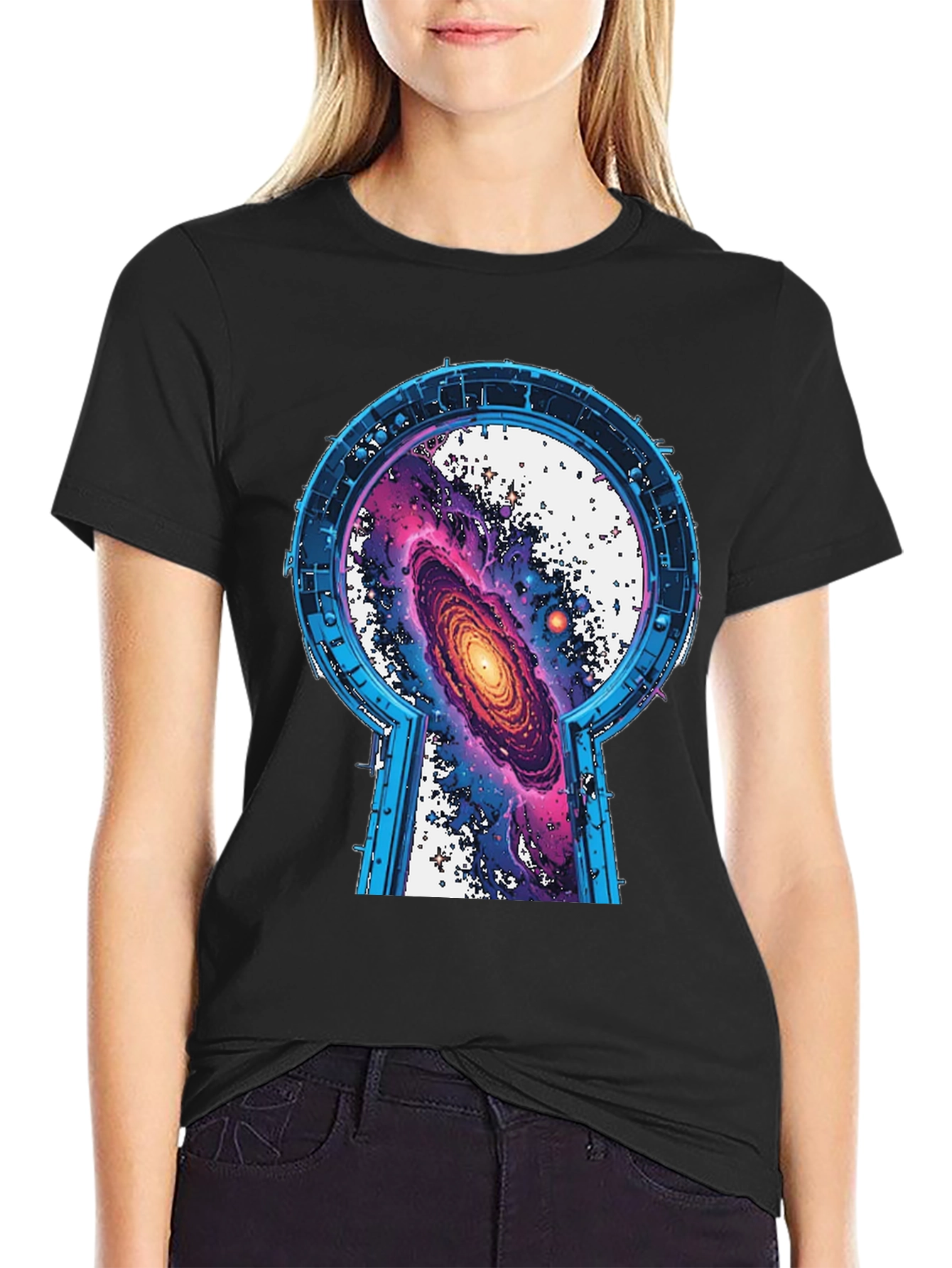 Galaxy Keyhole Graphic Tee - Unisex Black T-Shirt