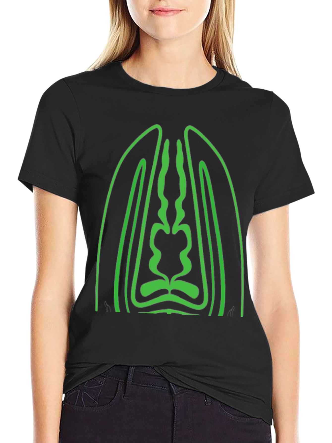 Geometric Green Graphic Black T-Shirt