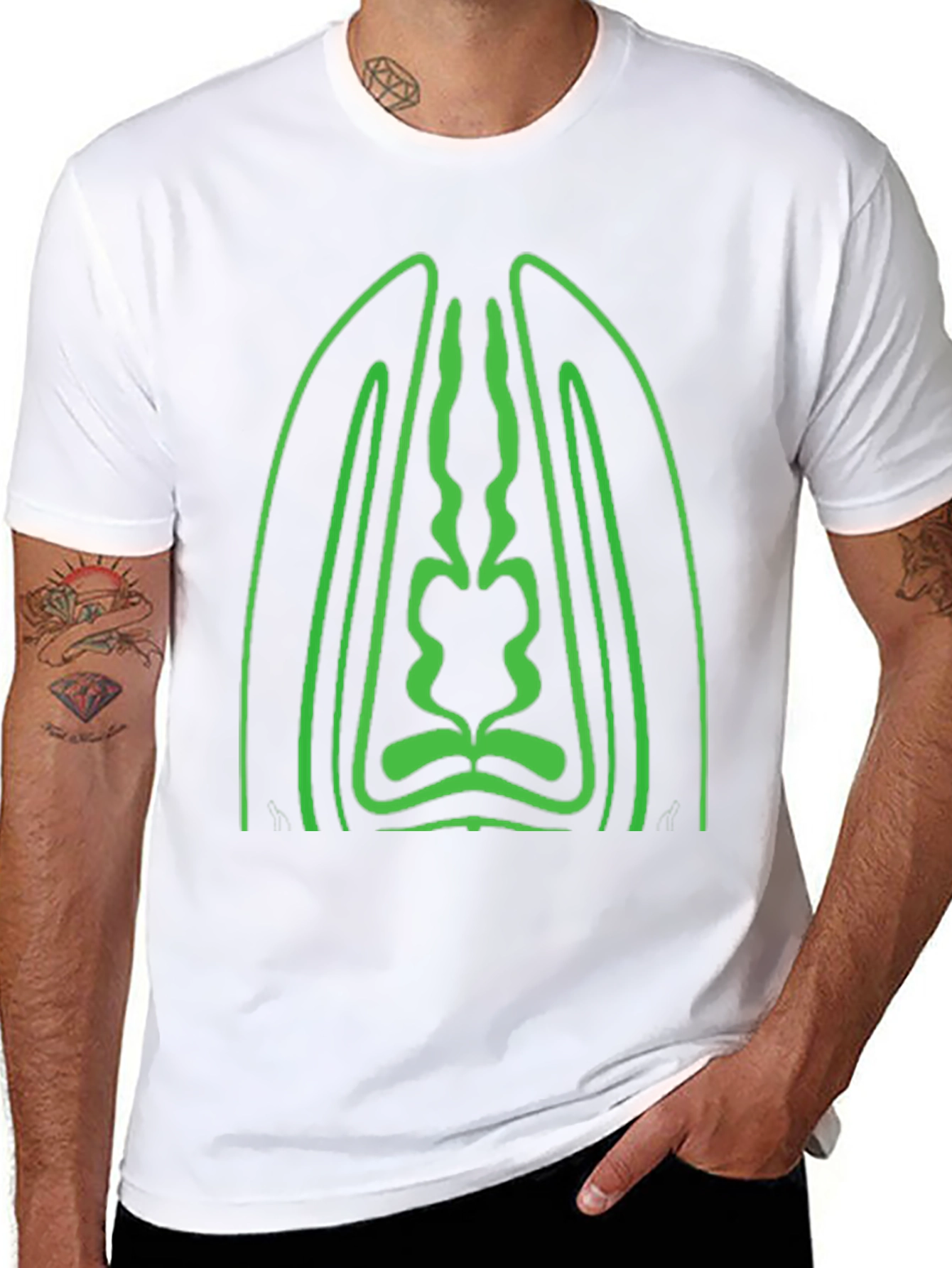 Geometric Green Graphic Black T-Shirt