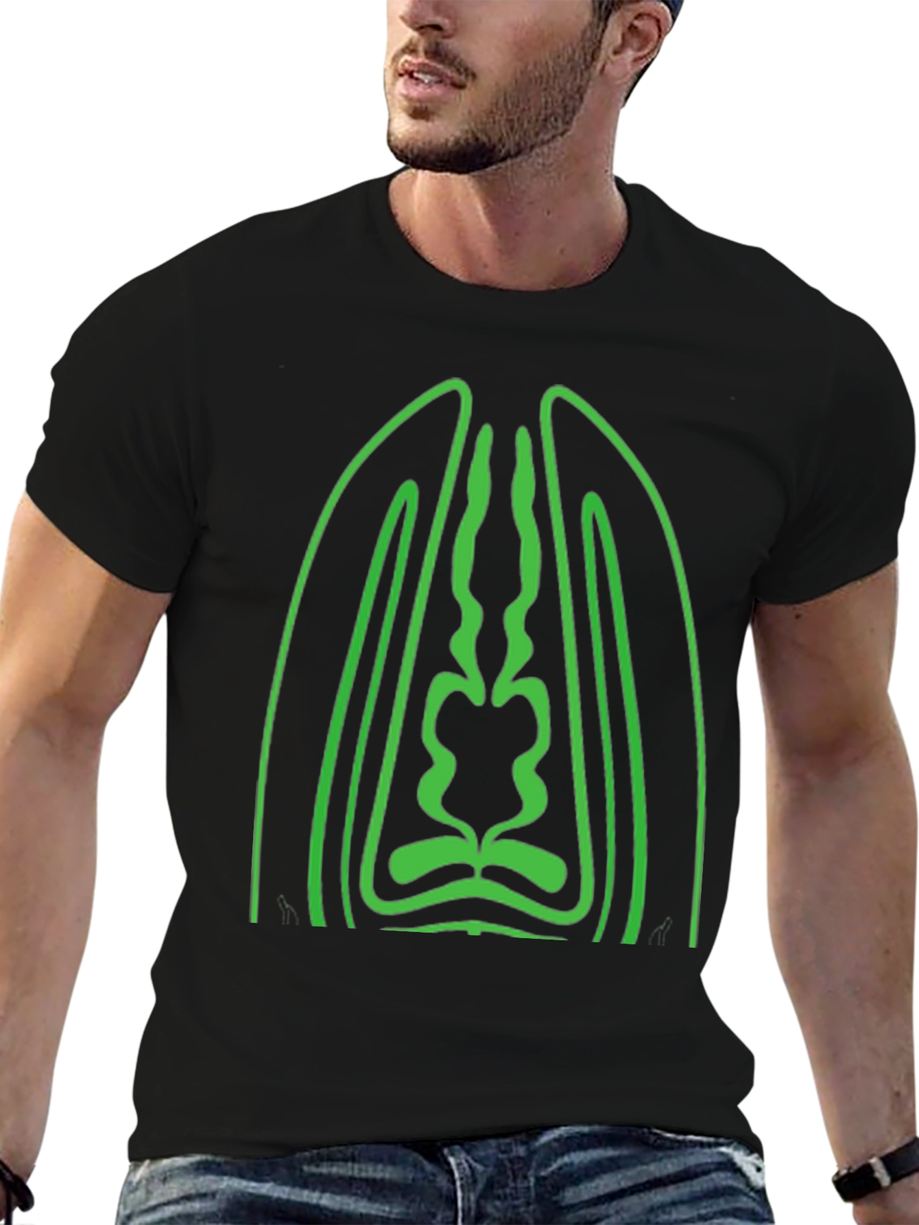 Geometric Green Graphic Black T-Shirt