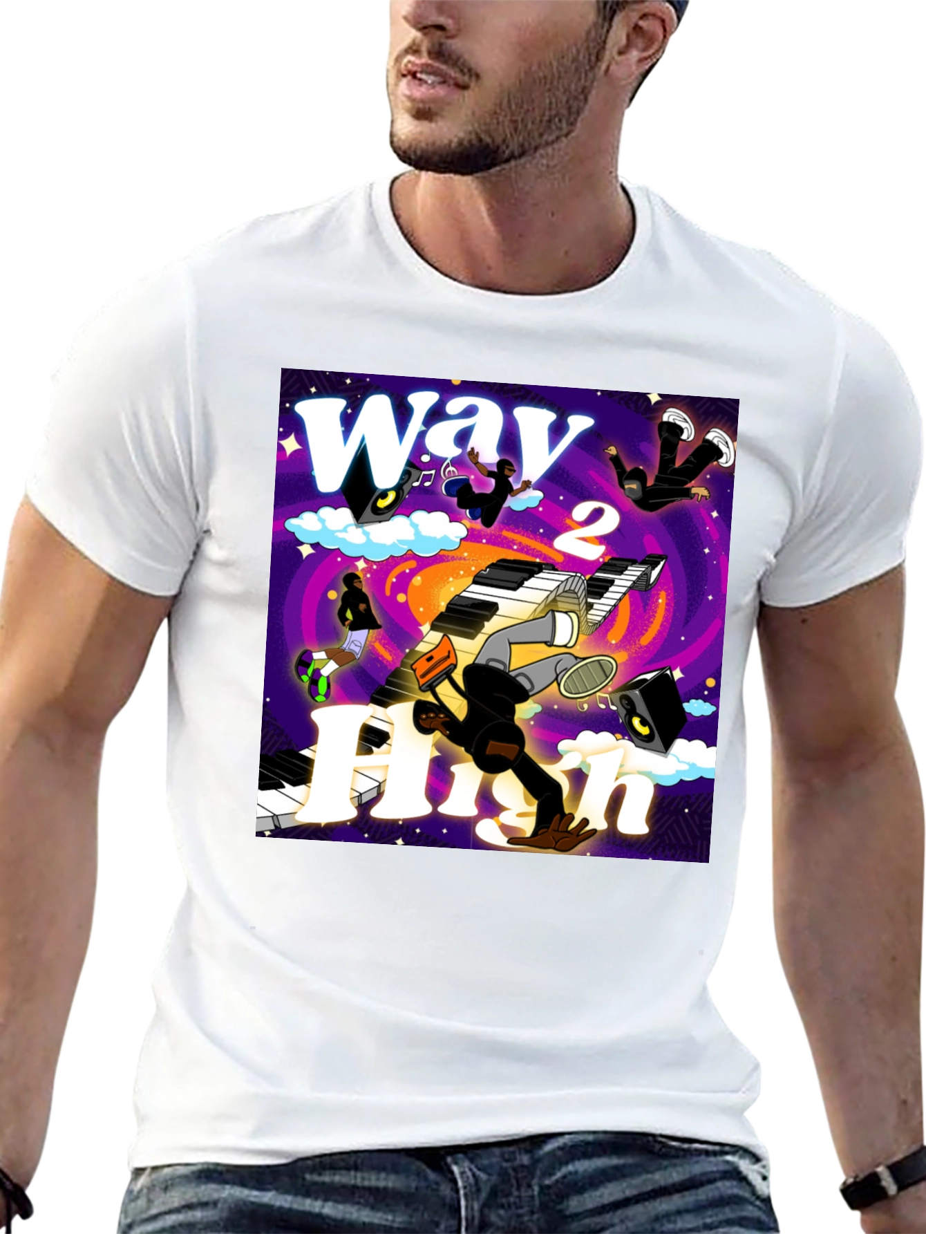 Way 2 High Graphic Print Black Tee
