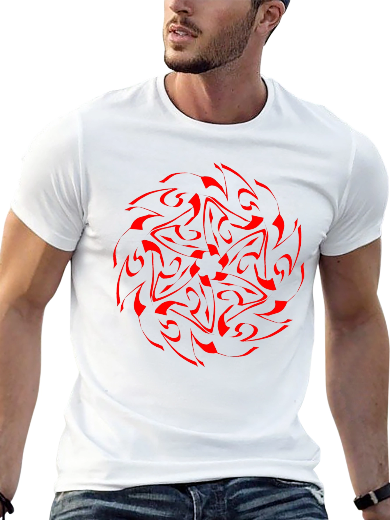 Red Mandala Graphic Black T-Shirt - Stylish Design
