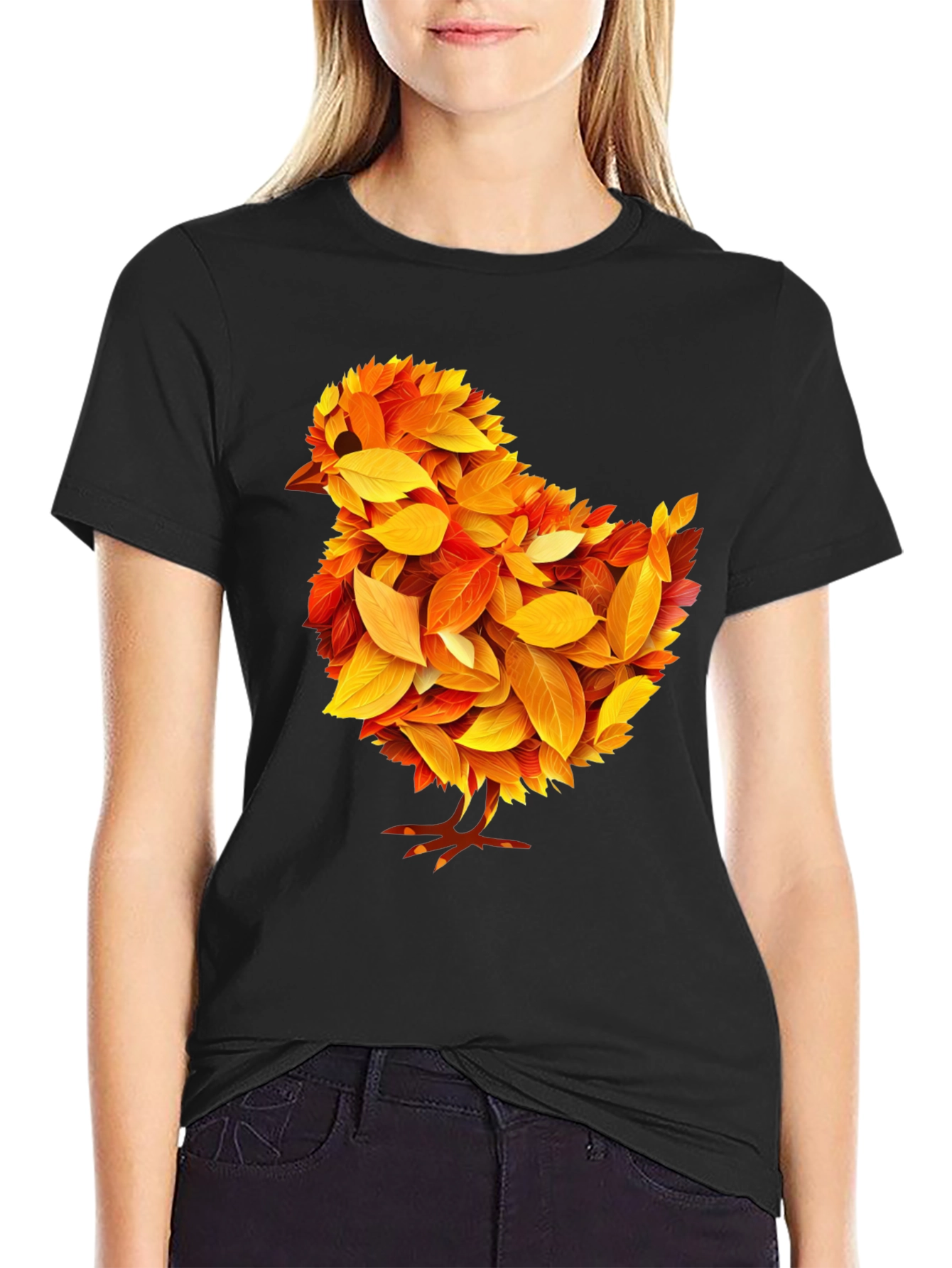 Autumn Chick T-Shirt - Fall Leaves Design