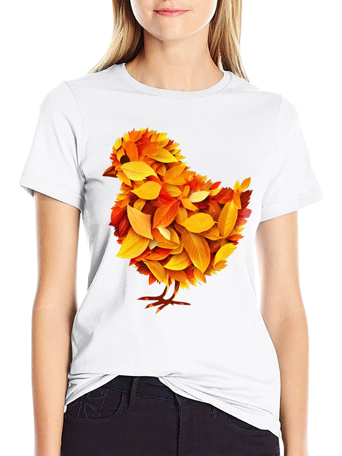 Autumn Chick T-Shirt - Fall Leaves Design