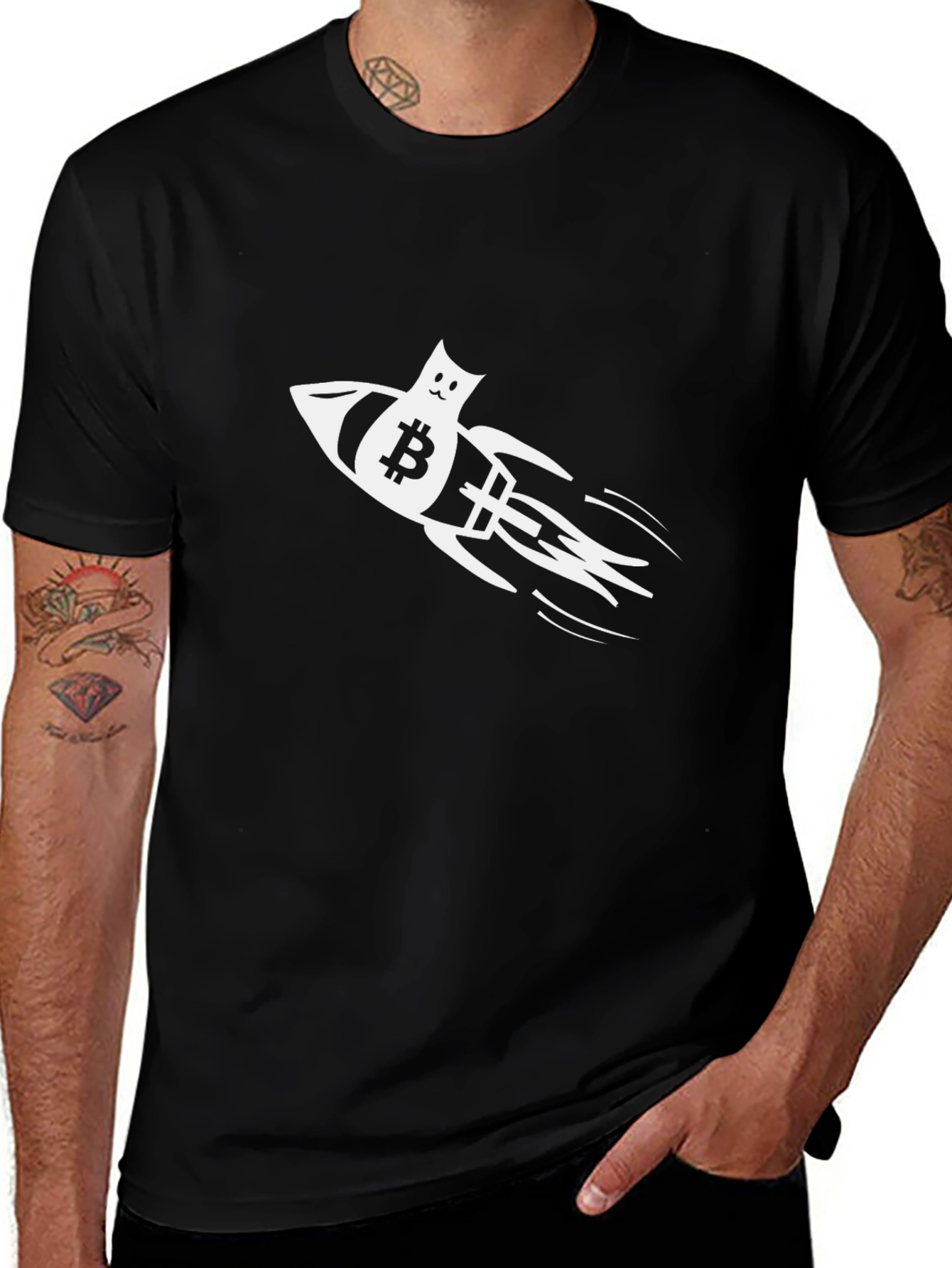 Bitcoin Rocket Cat T-Shirt - Crypto to the Moon!