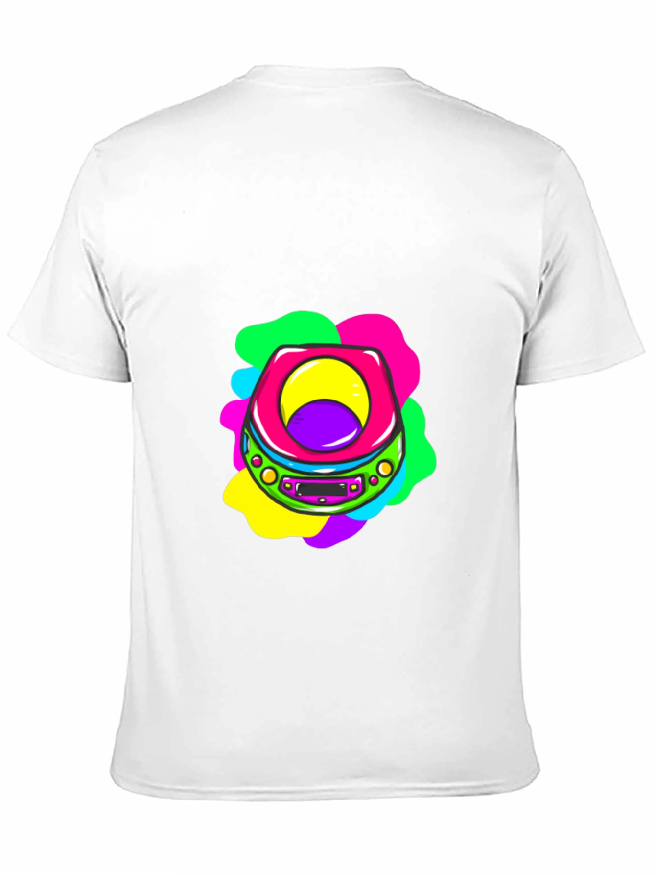 Retro CD Player Graphic Tee - Black Cotton T-Shirt