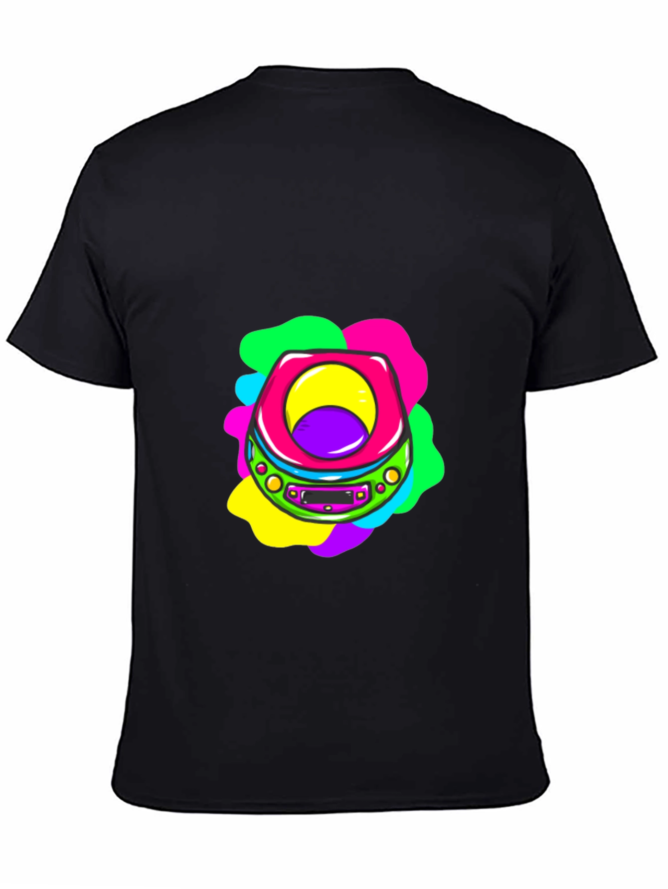 Retro CD Player Graphic Tee - Black Cotton T-Shirt