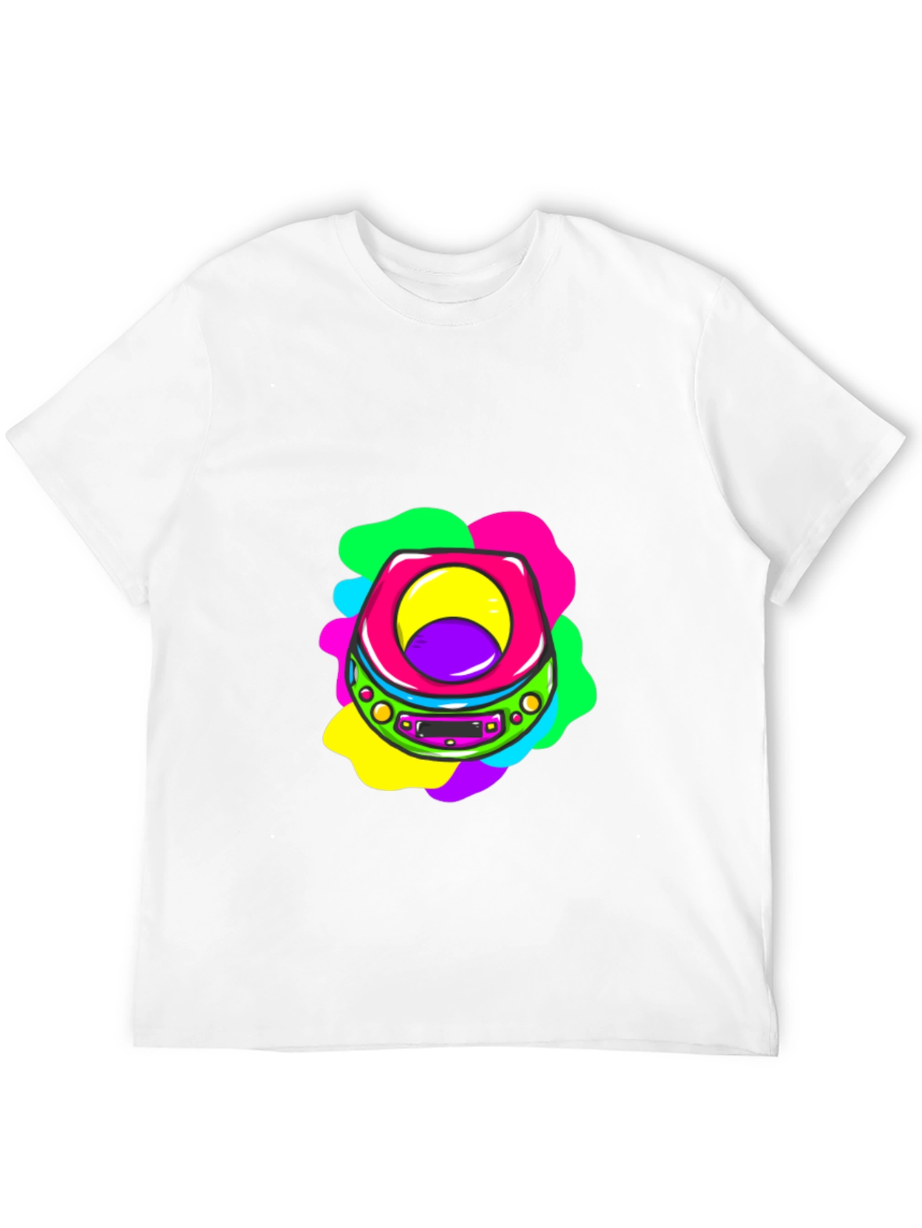 Retro CD Player Graphic Tee - Black Cotton T-Shirt