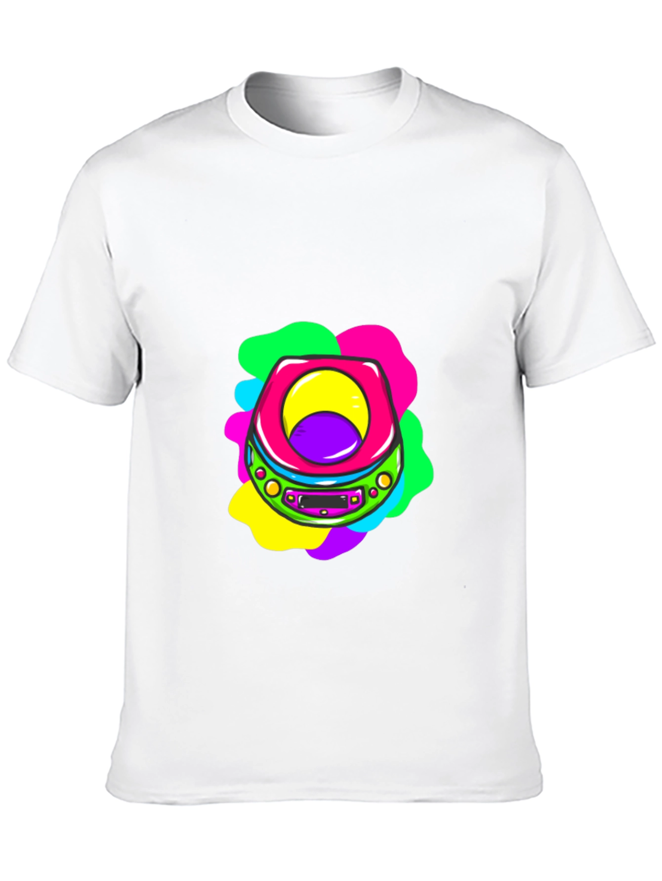 Retro CD Player Graphic Tee - Black Cotton T-Shirt