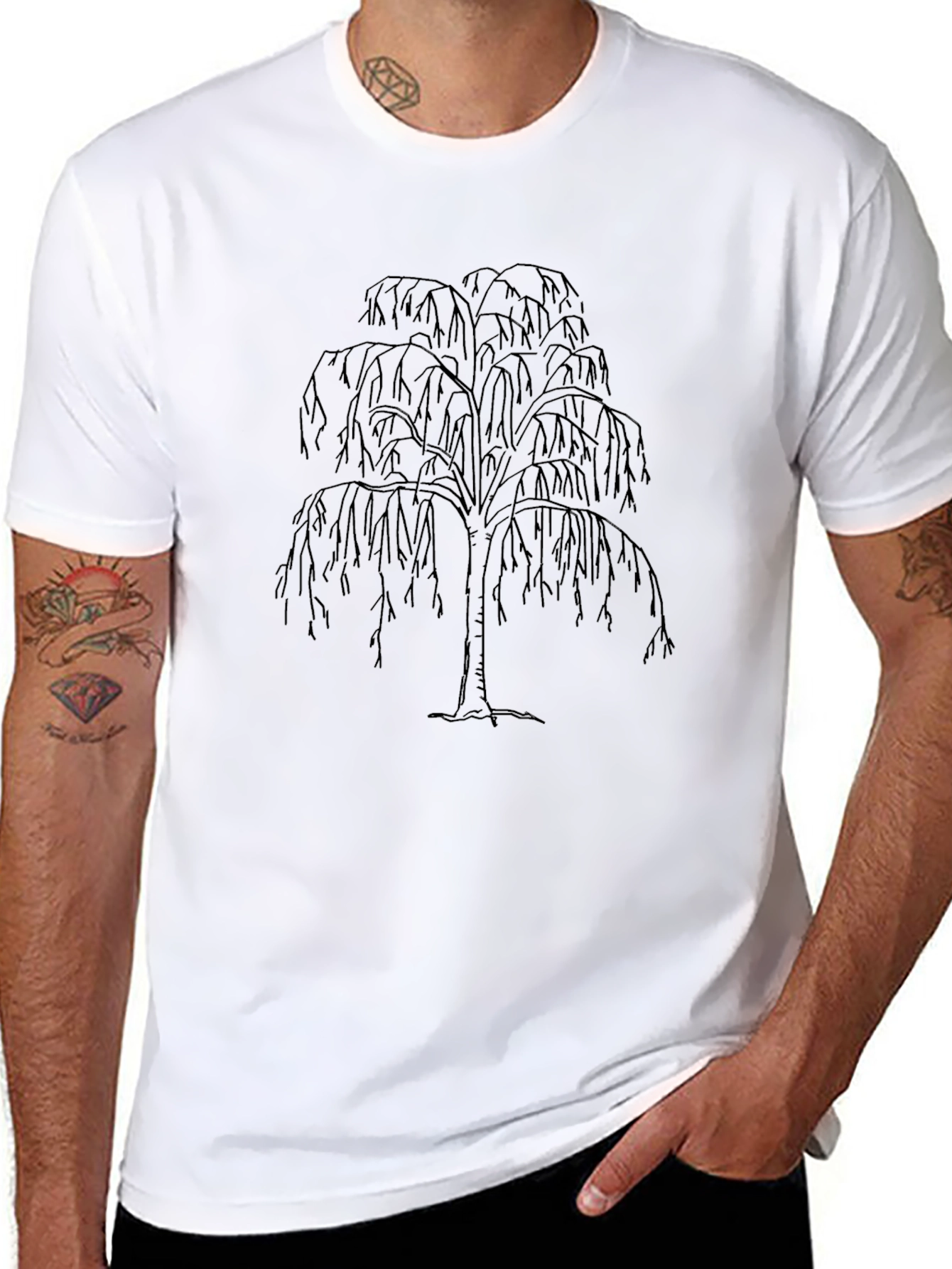 Weeping Willow Tree Graphic Tee - Black Cotton Blend