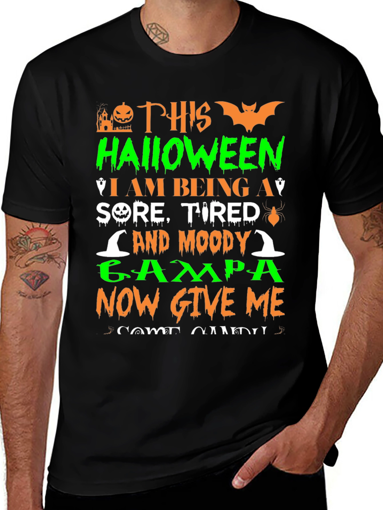 Halloween Sore Tired Moody Grampa Black T-Shirt