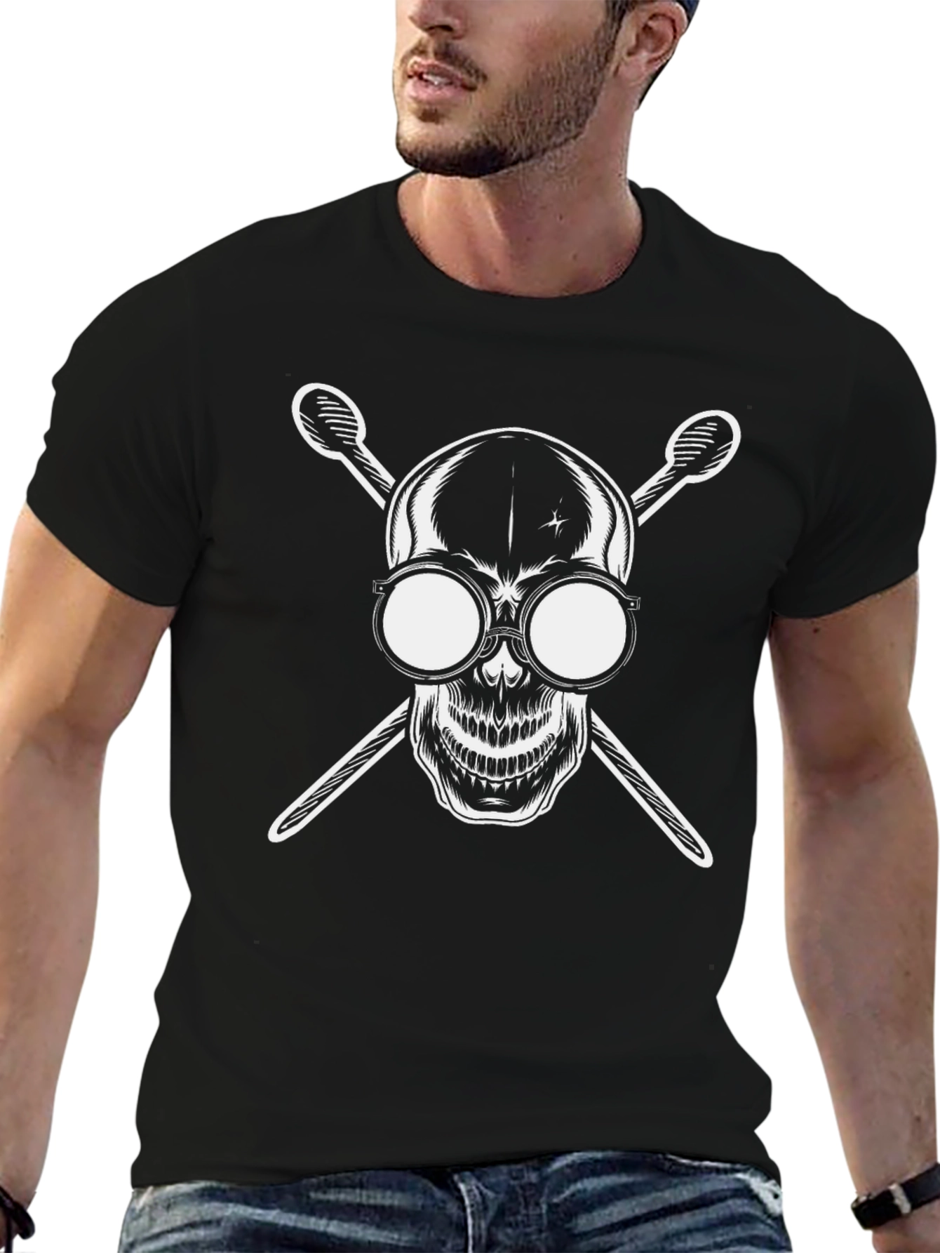 Skull & Sticks Graphic T-Shirt - Black