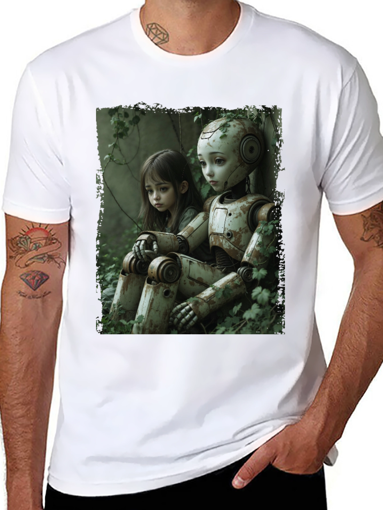 Girl and Robot Graphic T-Shirt