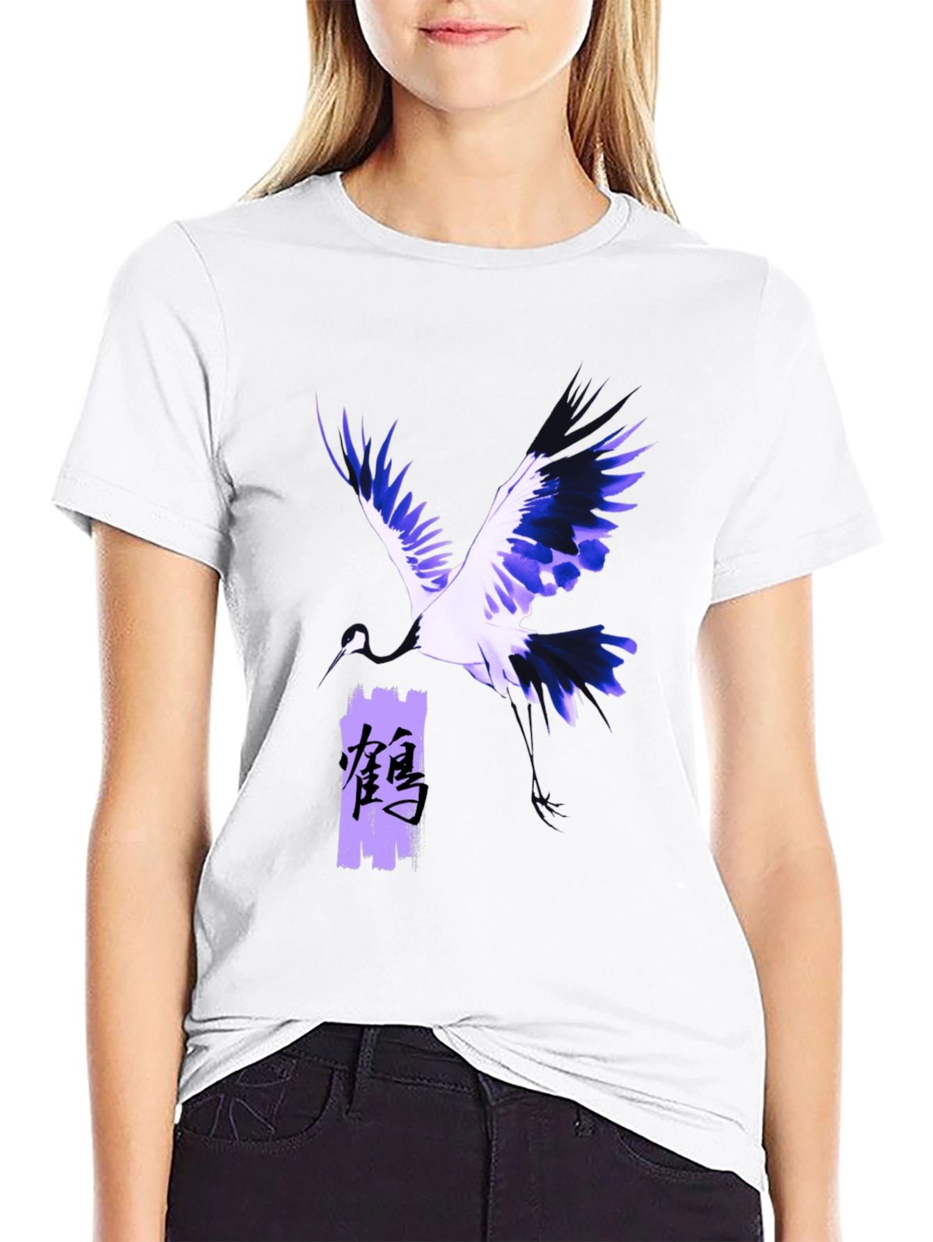 Crane Graphic Print Black T-Shirt