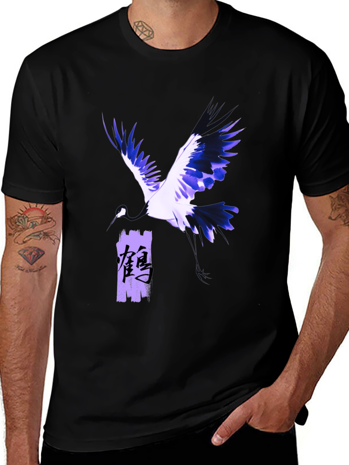 Crane Graphic Print Black T-Shirt
