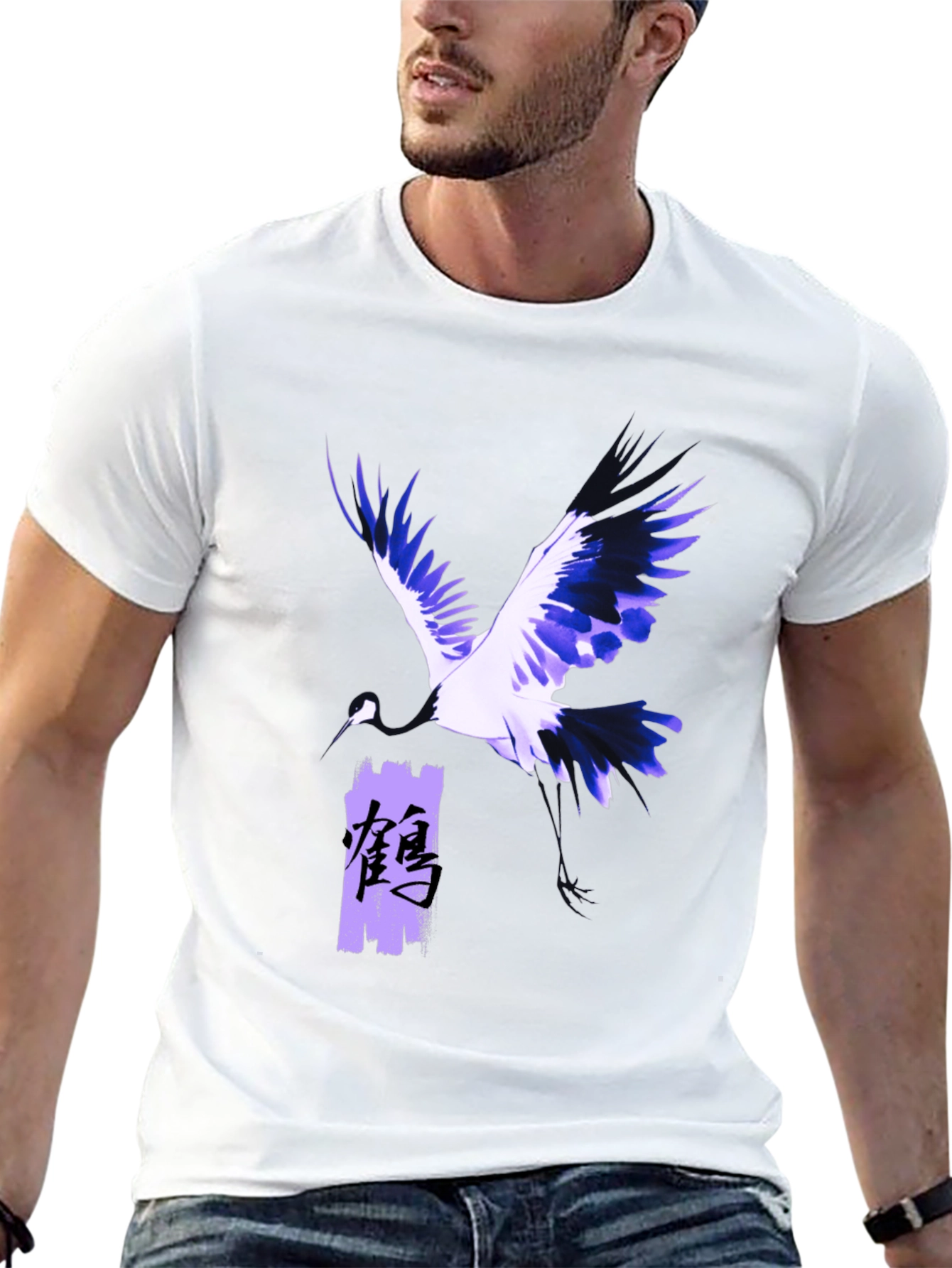 Crane Graphic Print Black T-Shirt
