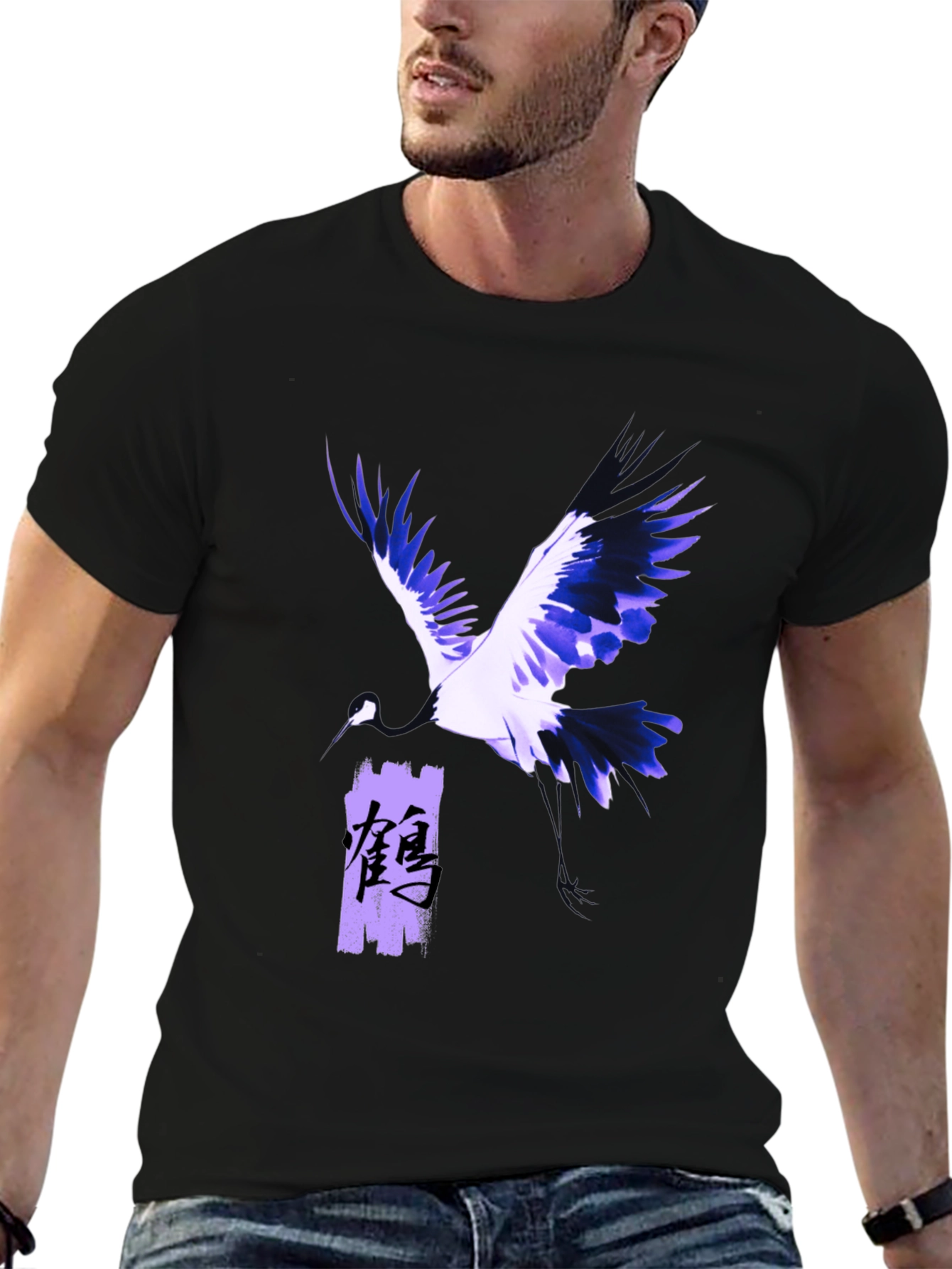 Crane Graphic Print Black T-Shirt