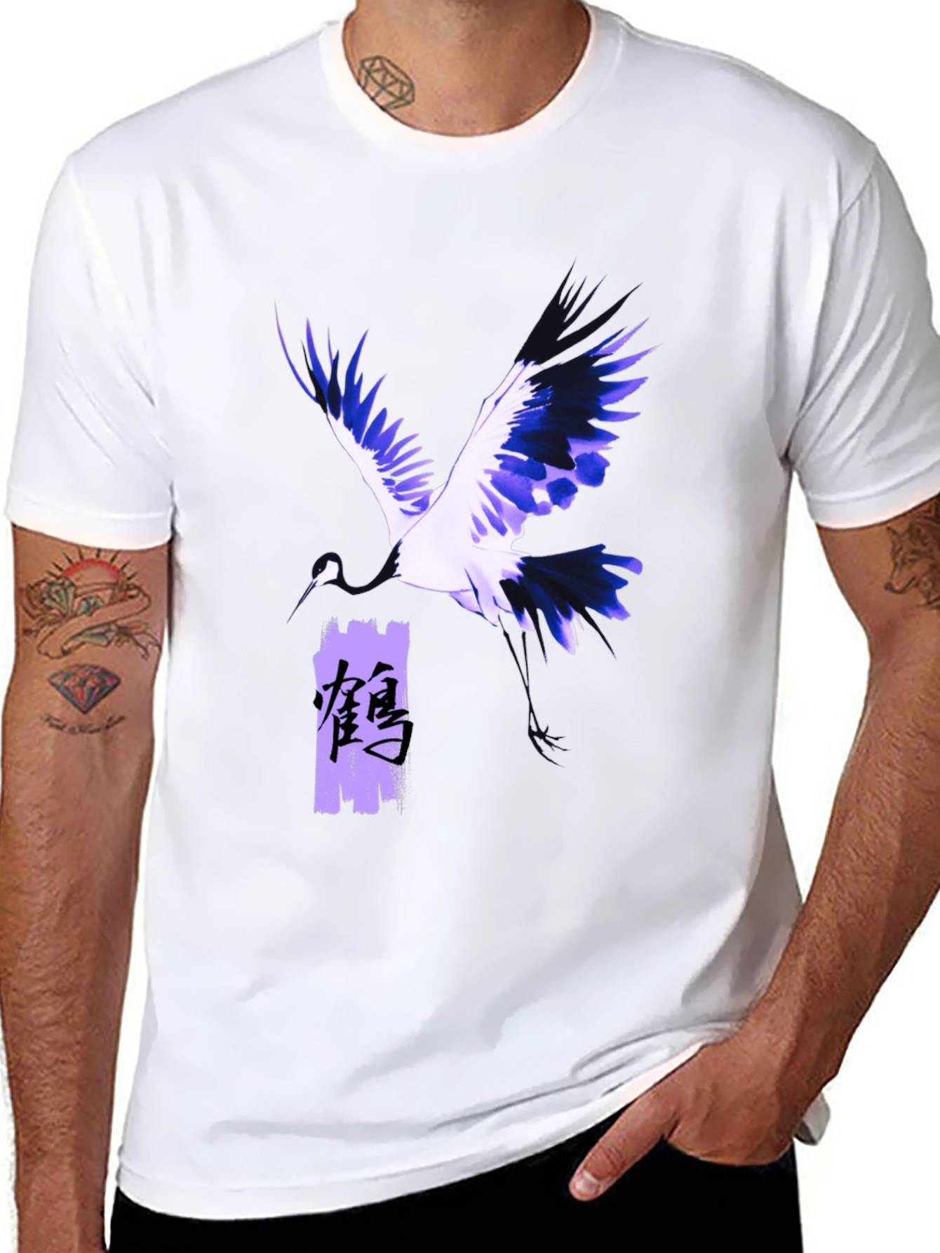 Crane Graphic Print Black T-Shirt