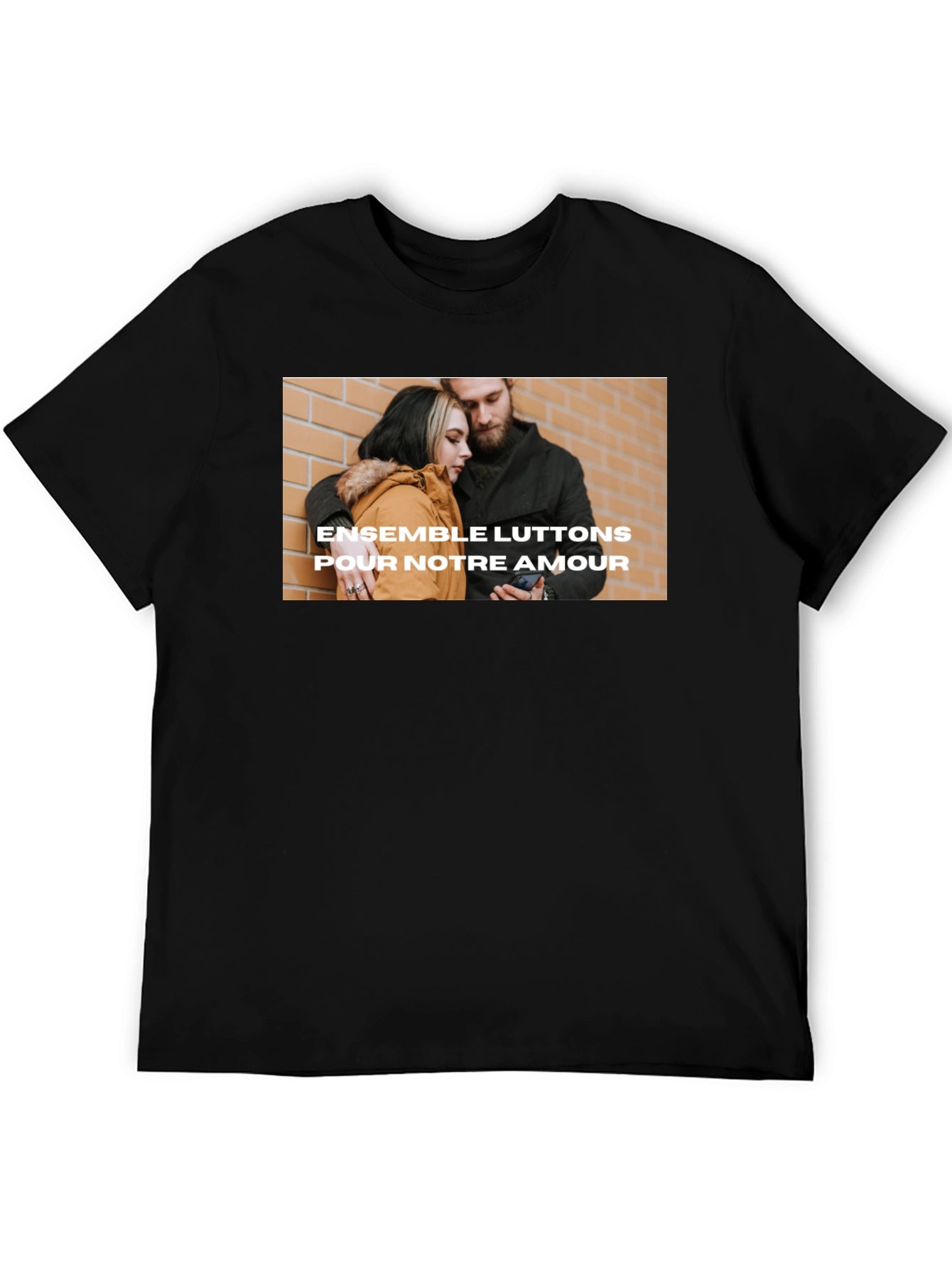 Trendy Black Tee with Love Graphic