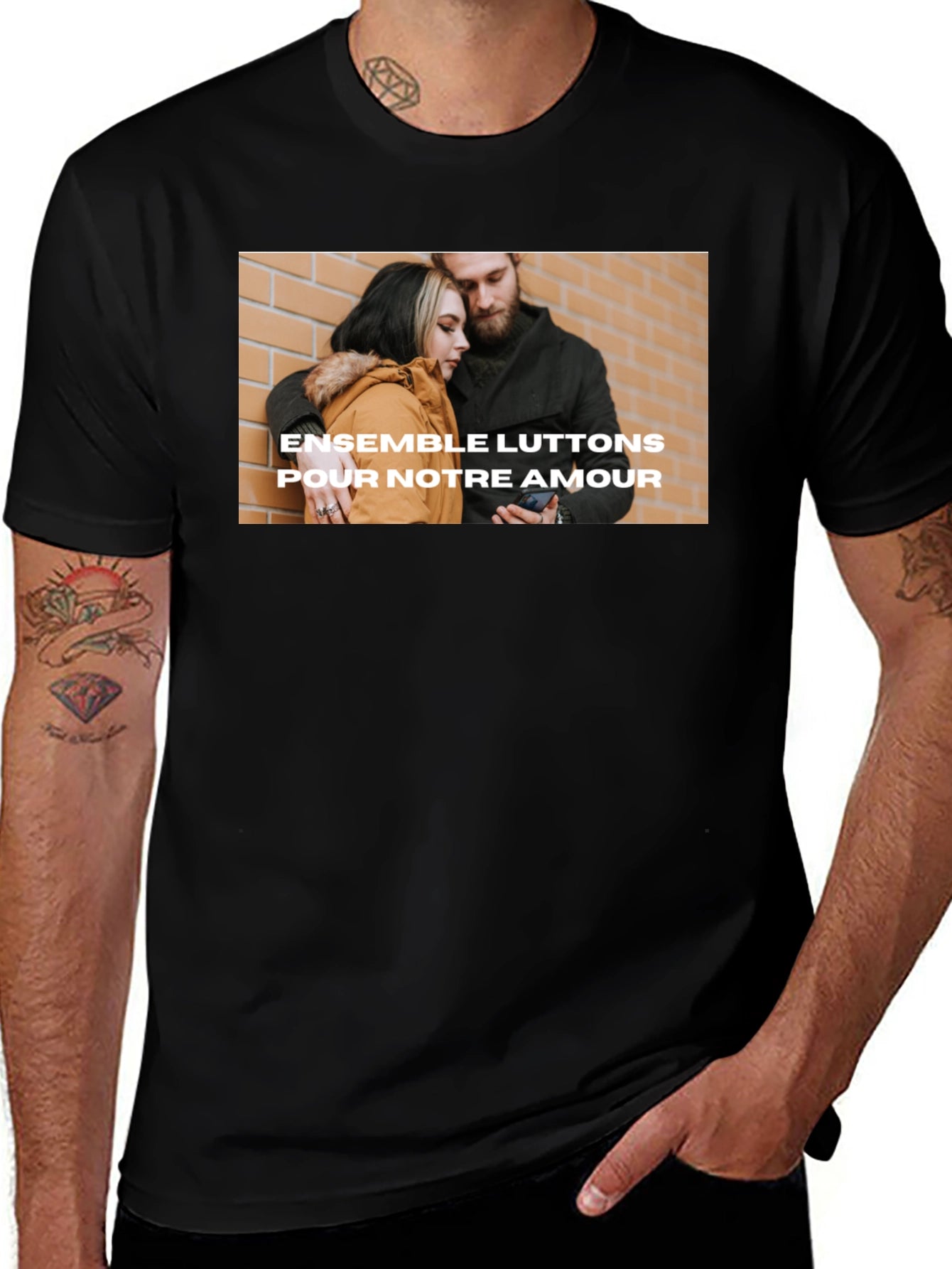 Trendy Black Tee with Love Graphic
