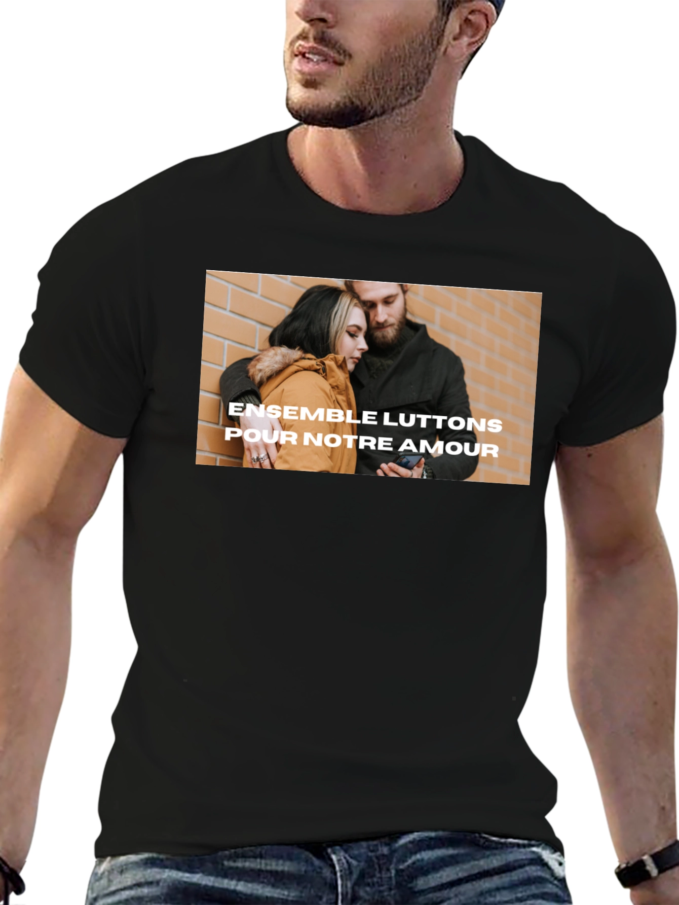 Trendy Black Tee with Love Graphic