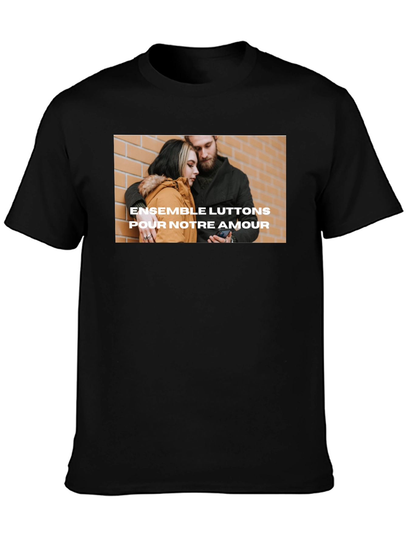 Trendy Black Tee with Love Graphic