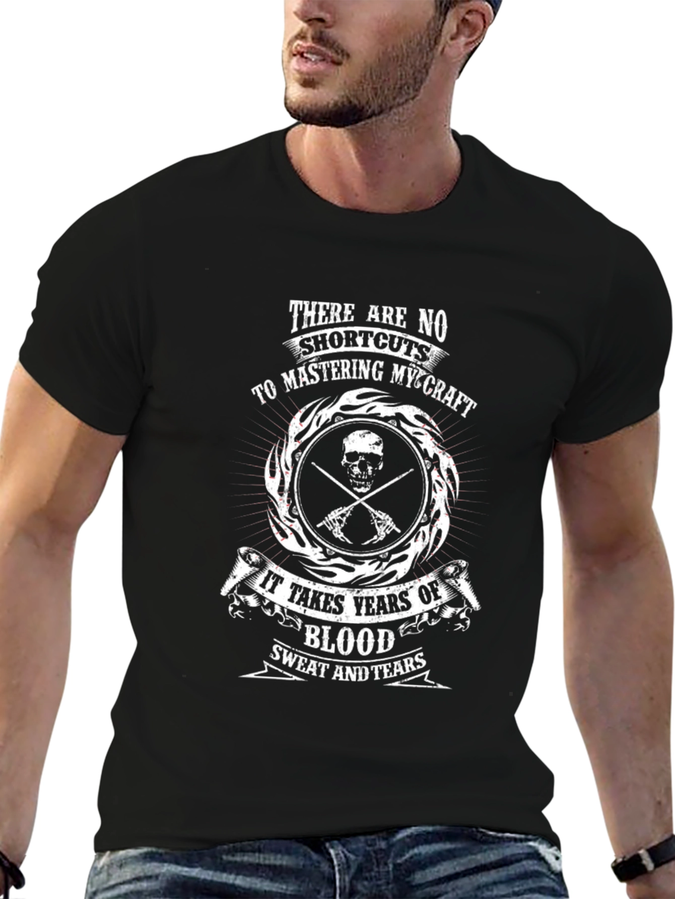 Mastering Craft T-Shirt: Skull & Cross Swords Design