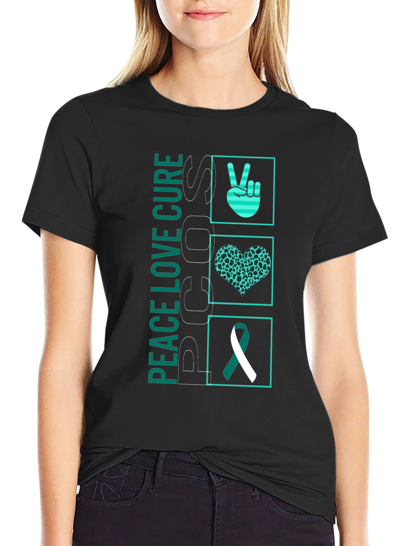 Peace Love Cure PCOS Awareness Graphic Tee