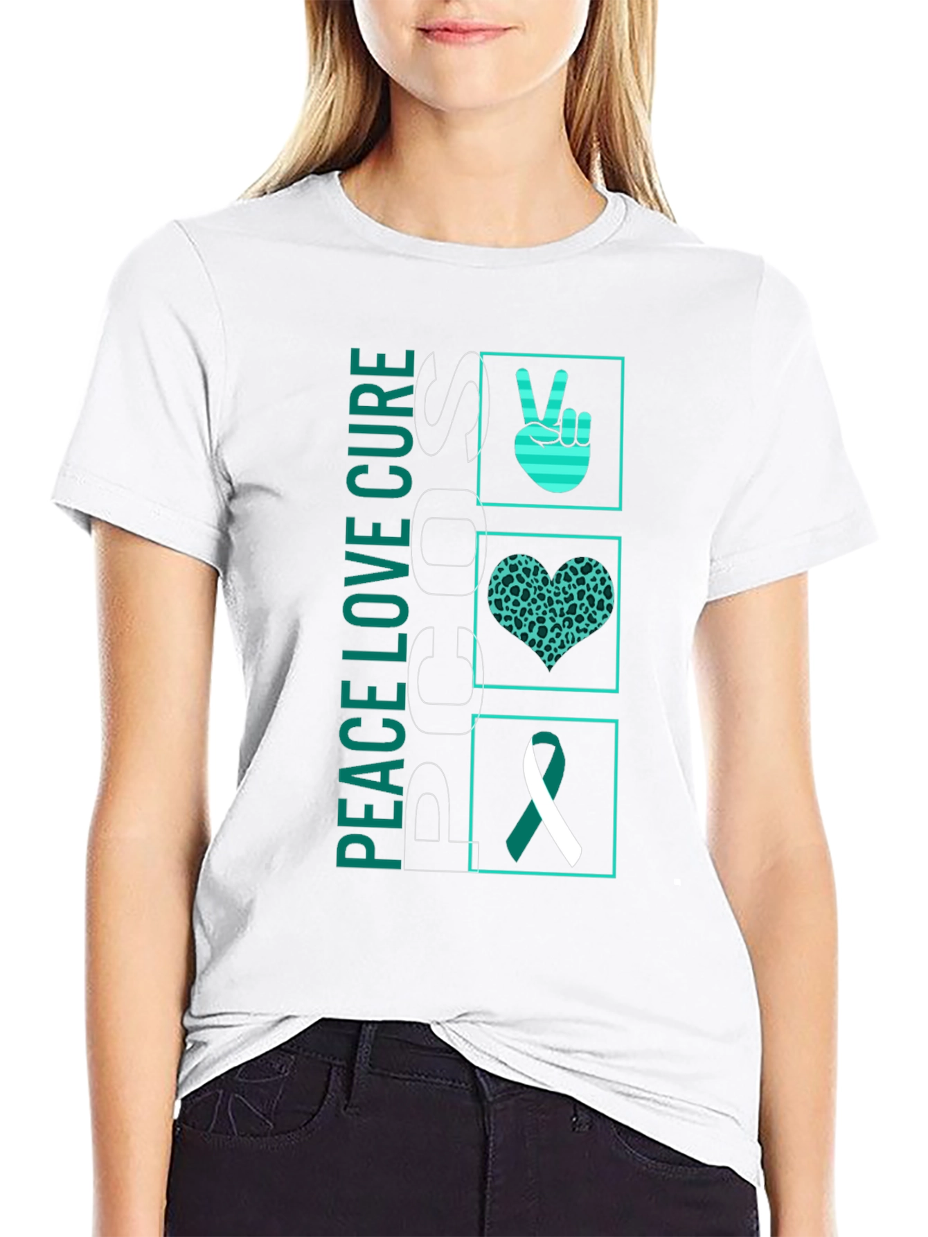 Peace Love Cure PCOS Awareness Graphic Tee