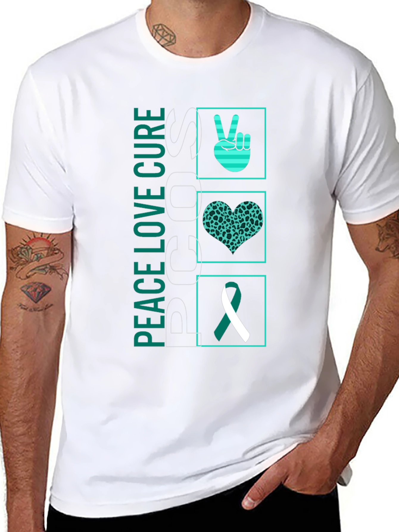 Peace Love Cure PCOS Awareness Graphic Tee