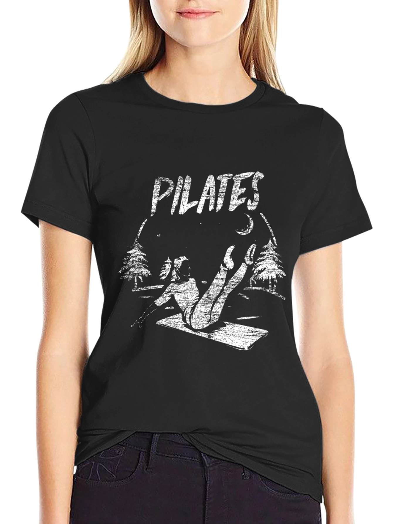 Pilates Nature Graphic Tee - Black Cotton Shirt