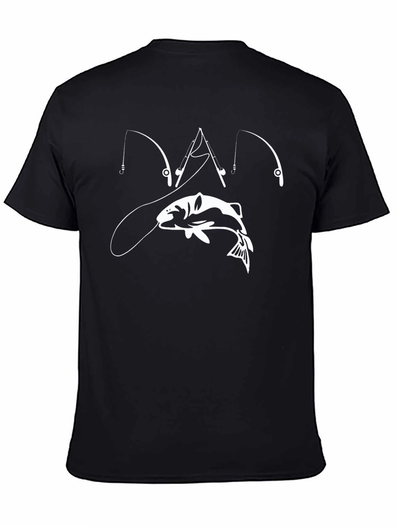 Fishing Rod & Fish Graphic T-Shirt - Black