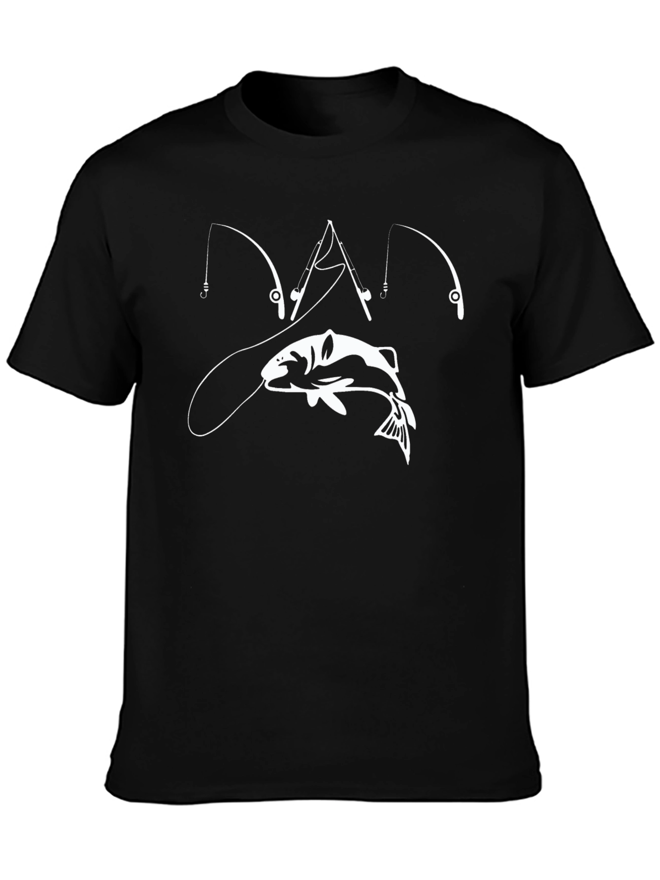 Fishing Rod & Fish Graphic T-Shirt - Black