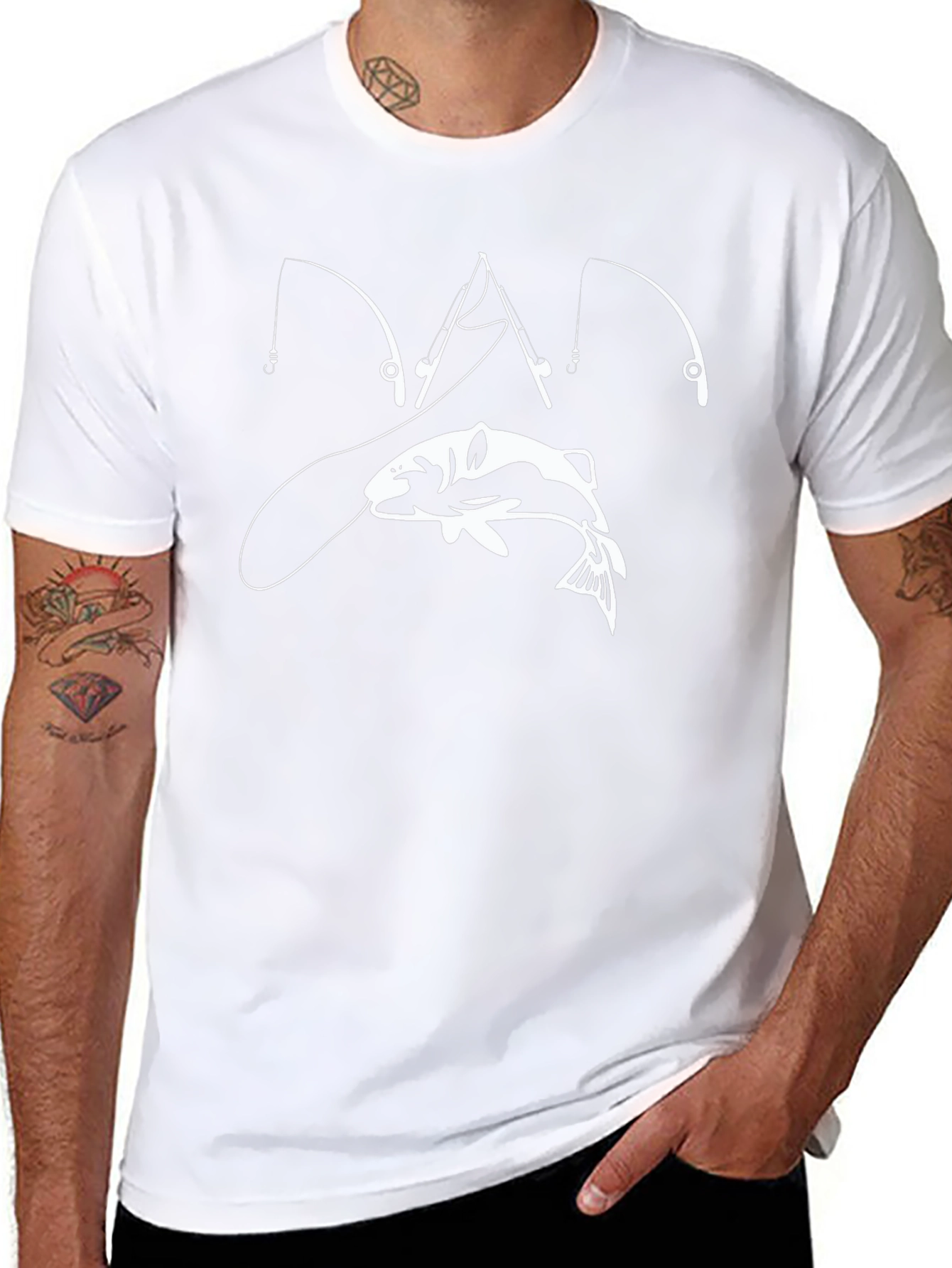 Fishing Rod & Fish Graphic T-Shirt - Black