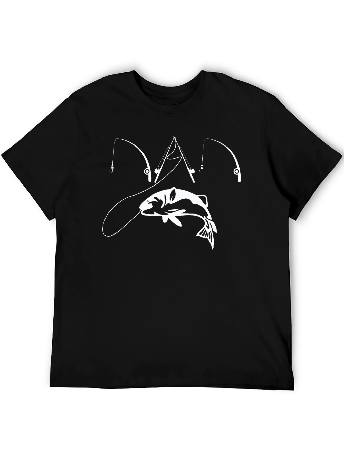 Fishing Rod & Fish Graphic T-Shirt - Black