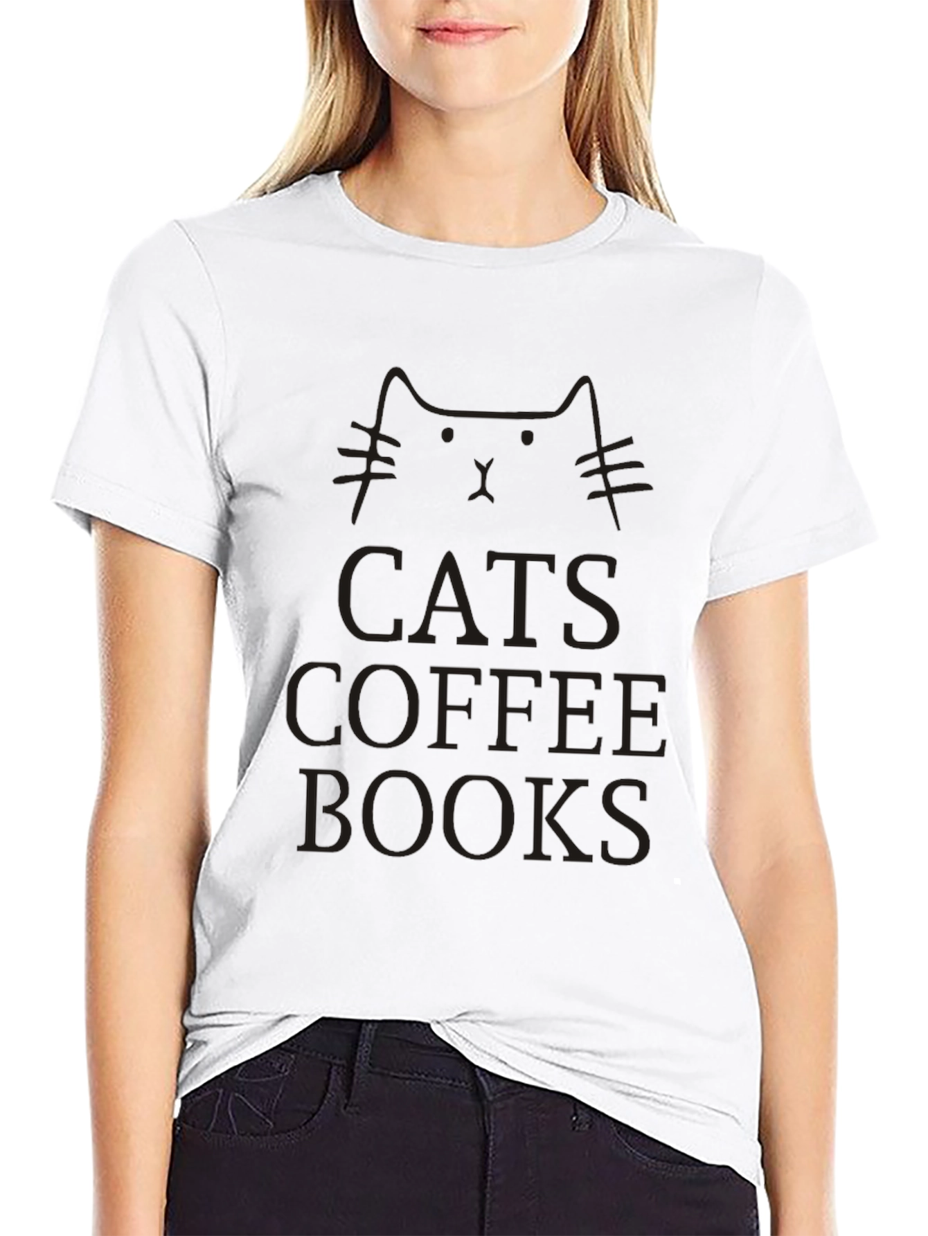 Cats Coffee Books T-Shirt Unisex Black Tee
