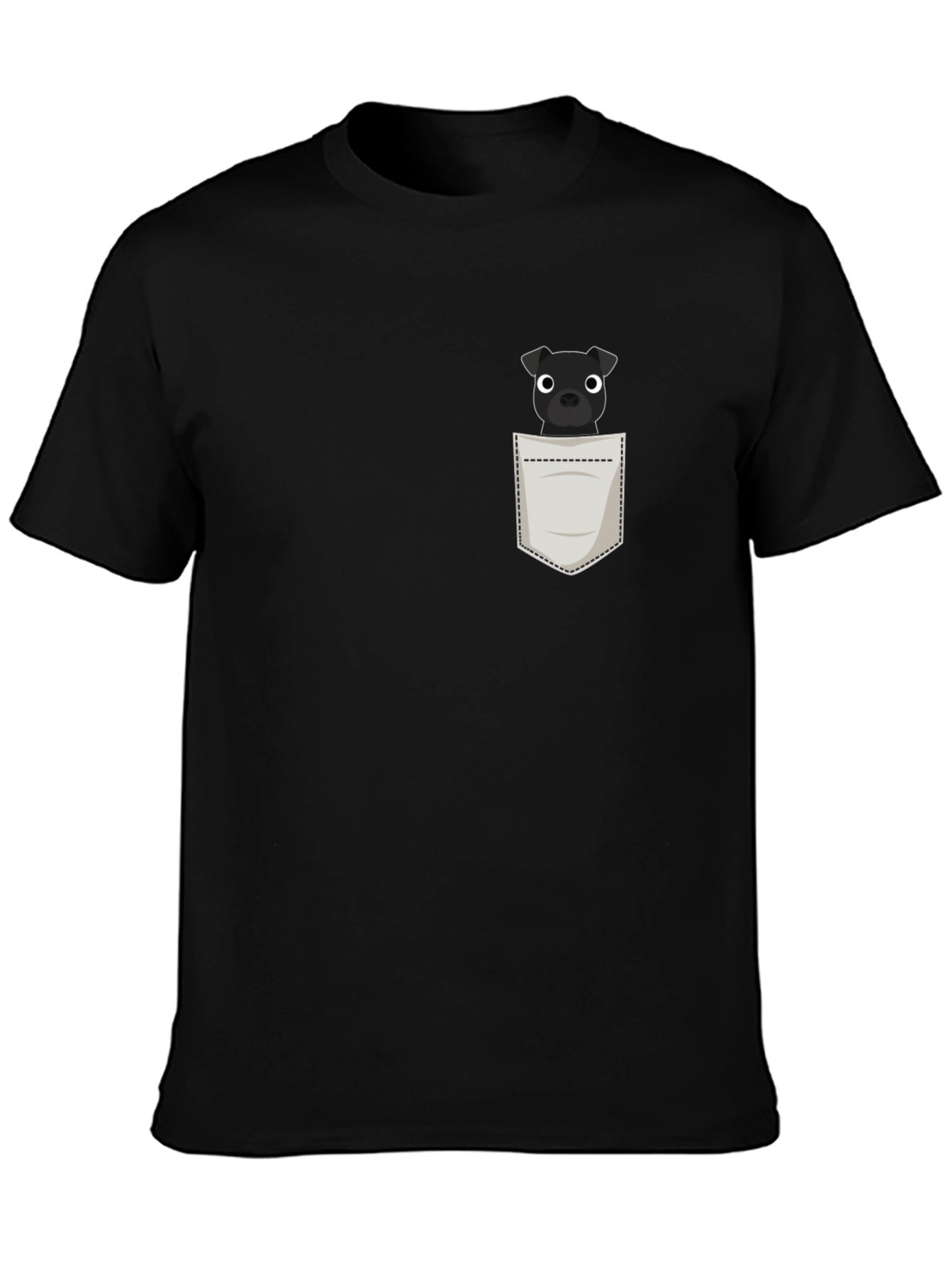 Mens Black T-Shirt with Dog in Pocket Graphic