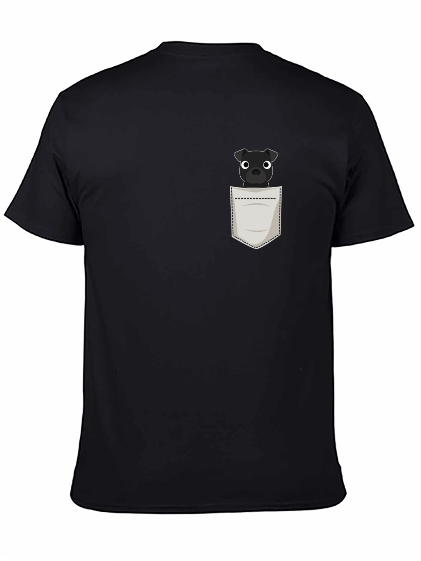 Mens Black T-Shirt with Dog in Pocket Graphic