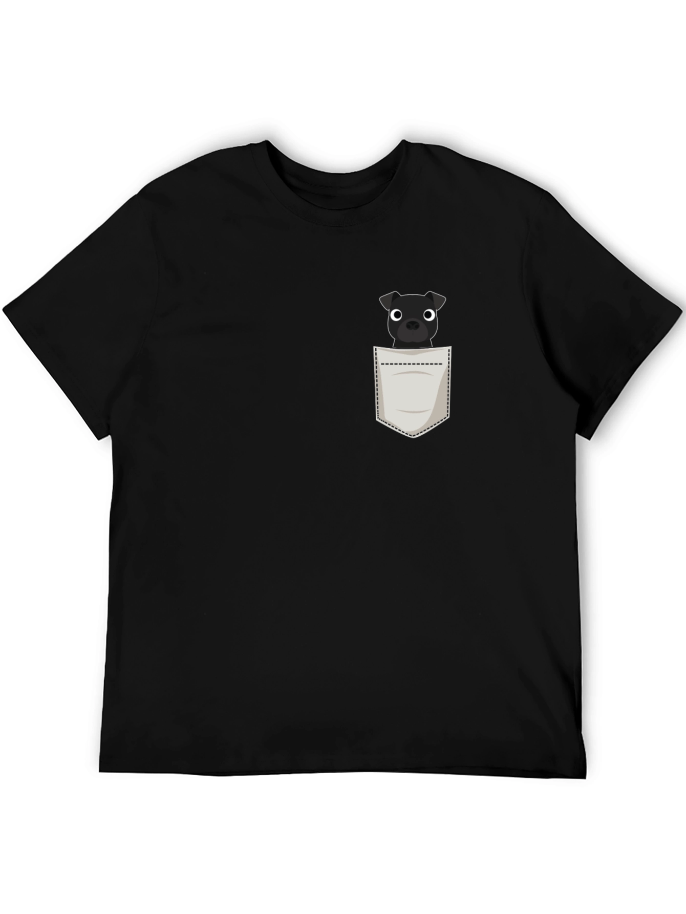 Mens Black T-Shirt with Dog in Pocket Graphic