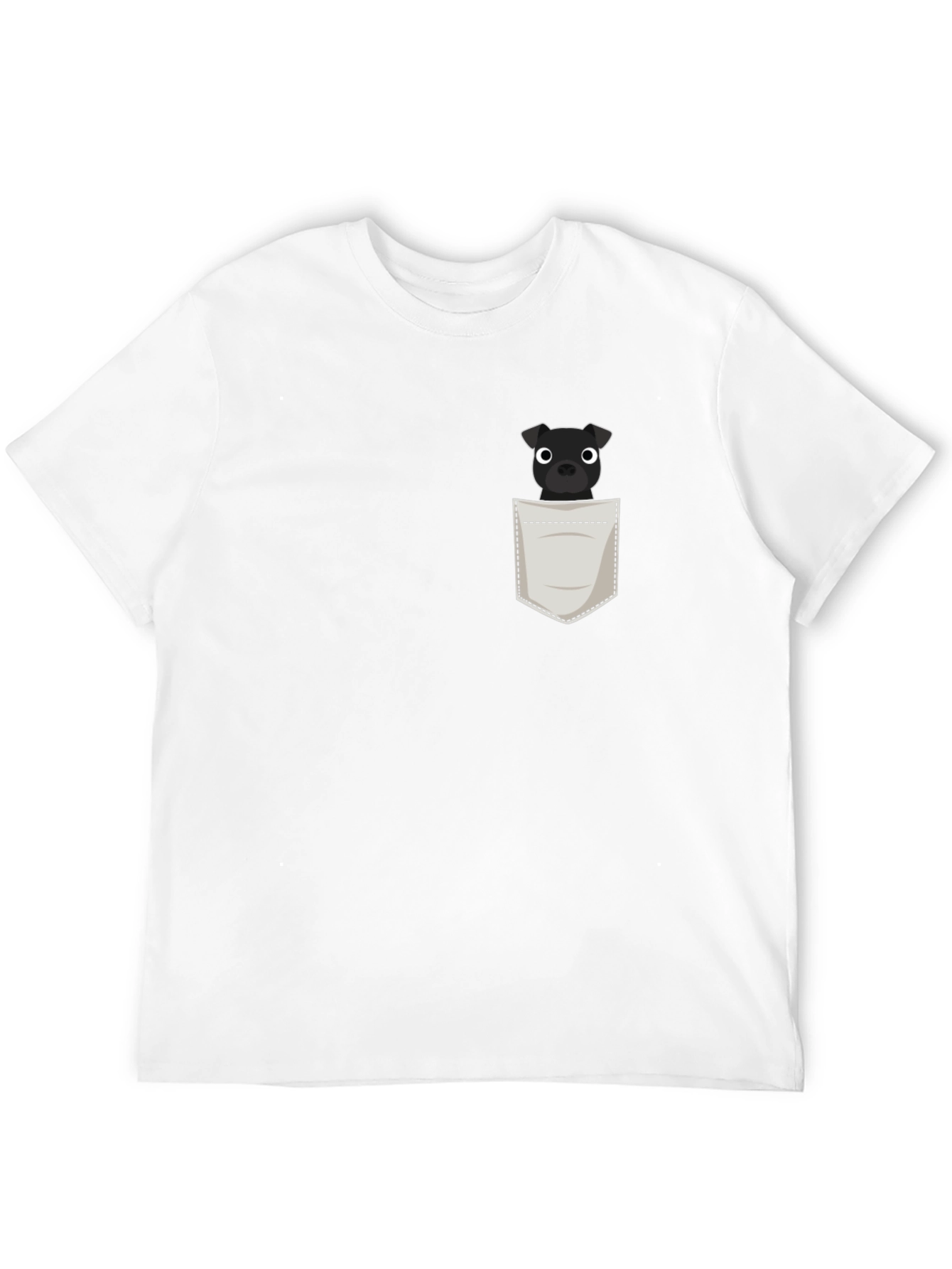 Mens Black T-Shirt with Dog in Pocket Graphic