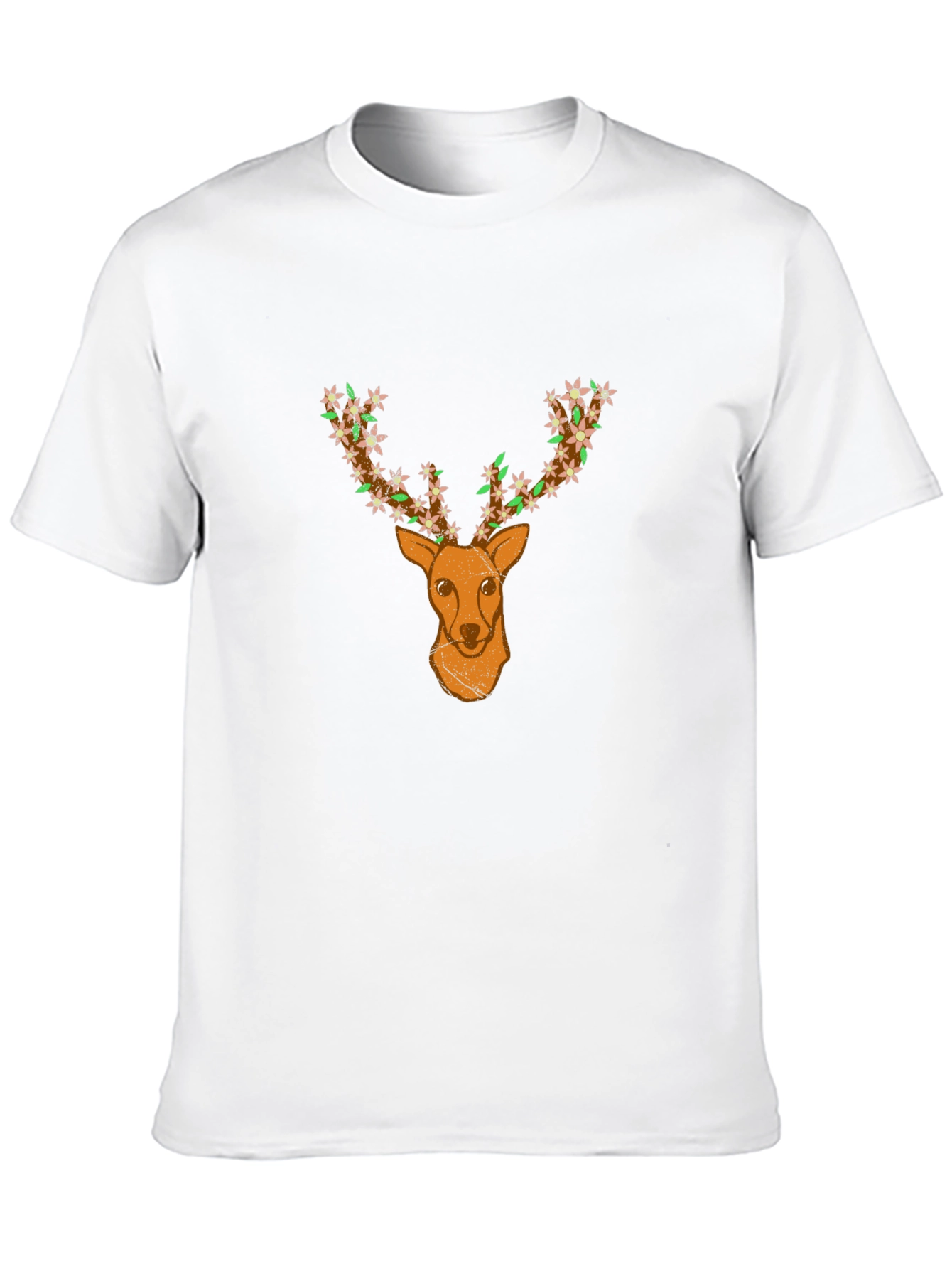 Floral Deer Head Graphic Black T-Shirt