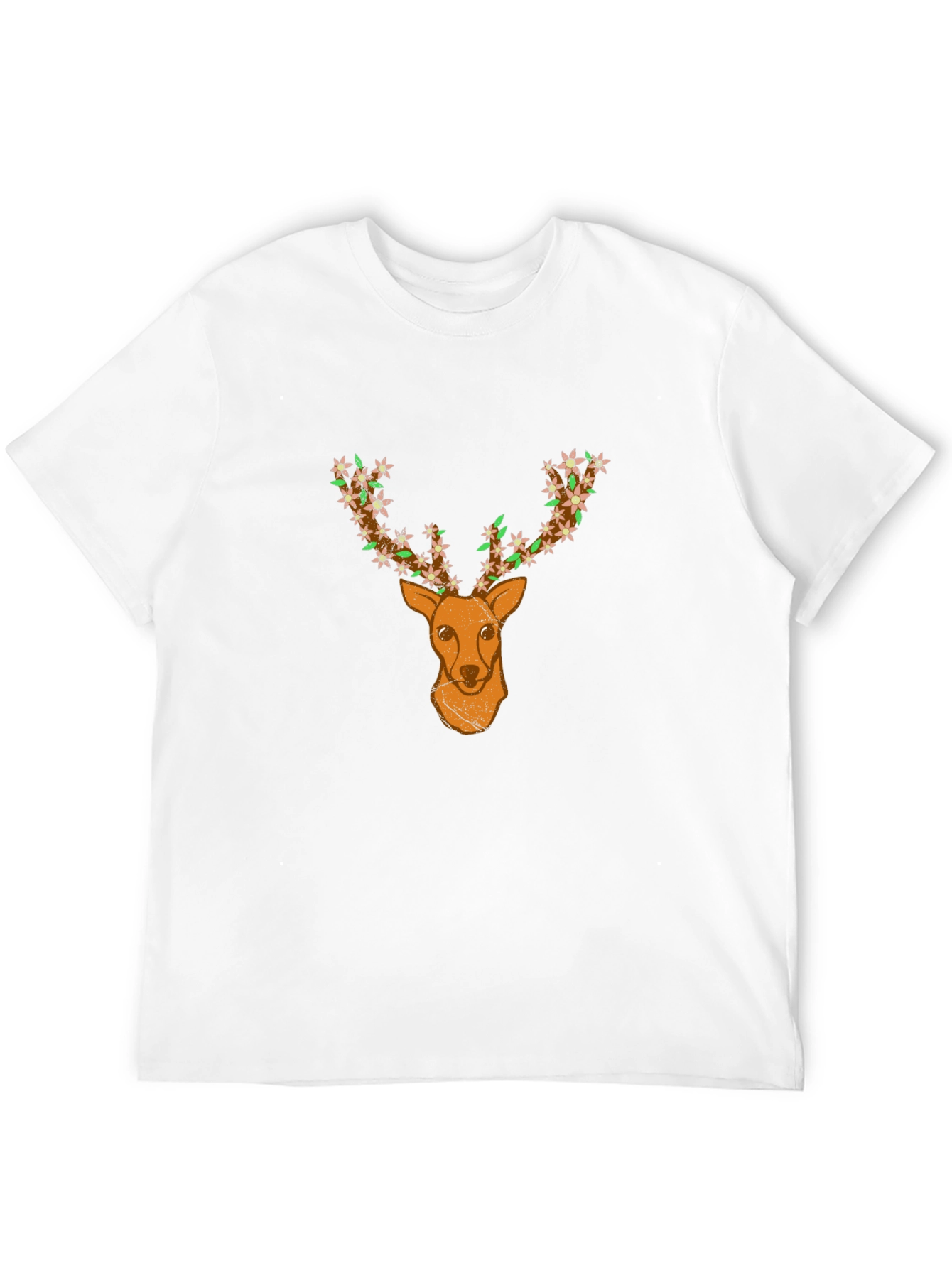 Floral Deer Head Graphic Black T-Shirt