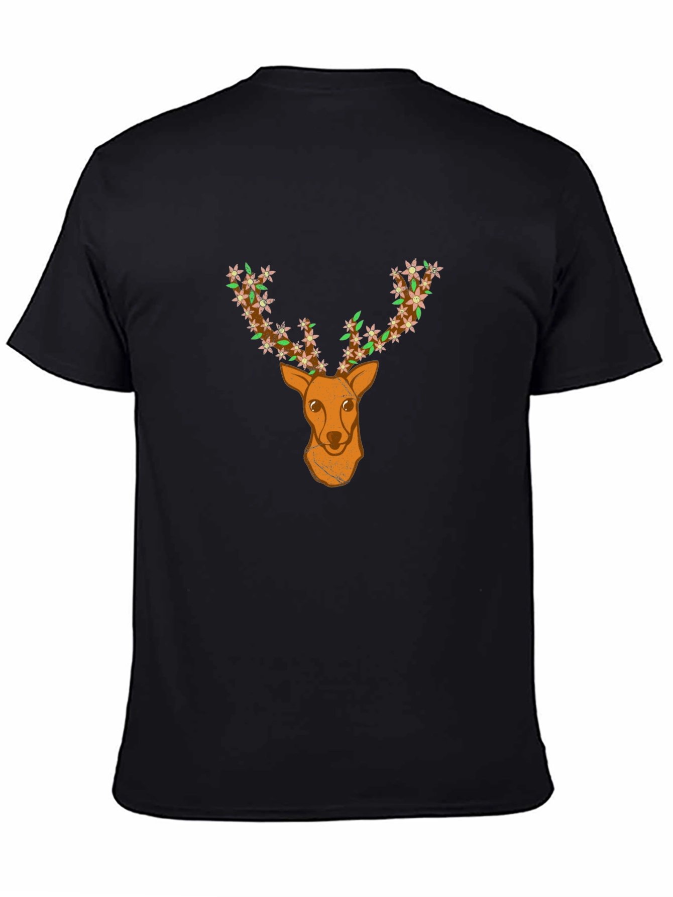 Floral Deer Head Graphic Black T-Shirt