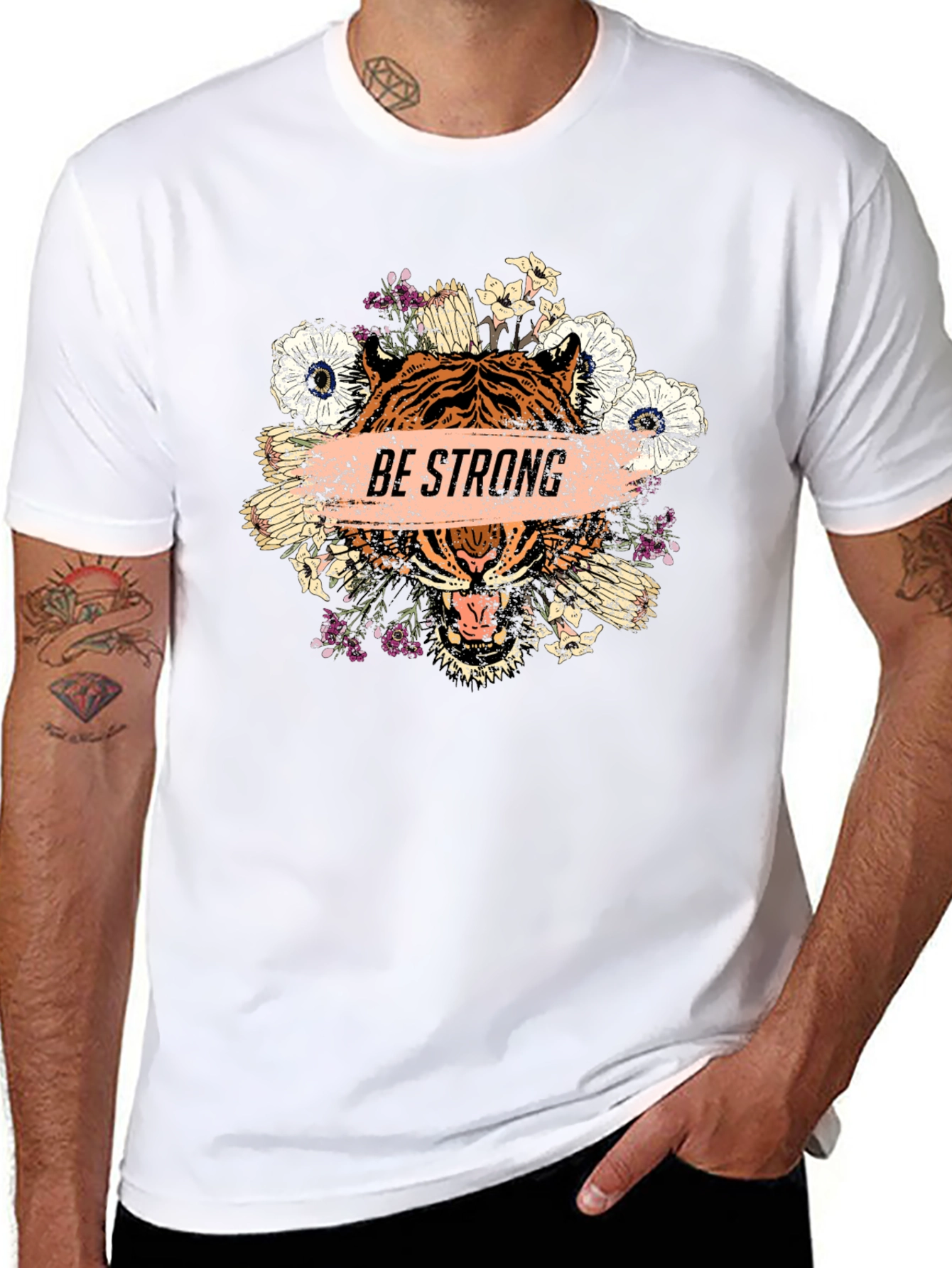 Be Strong Tiger Graphic Tee - Mens Black T-Shirt