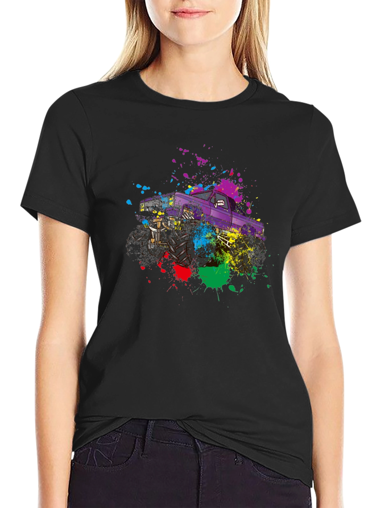 Monster Truck Paint Splatter Graphic T-Shirt