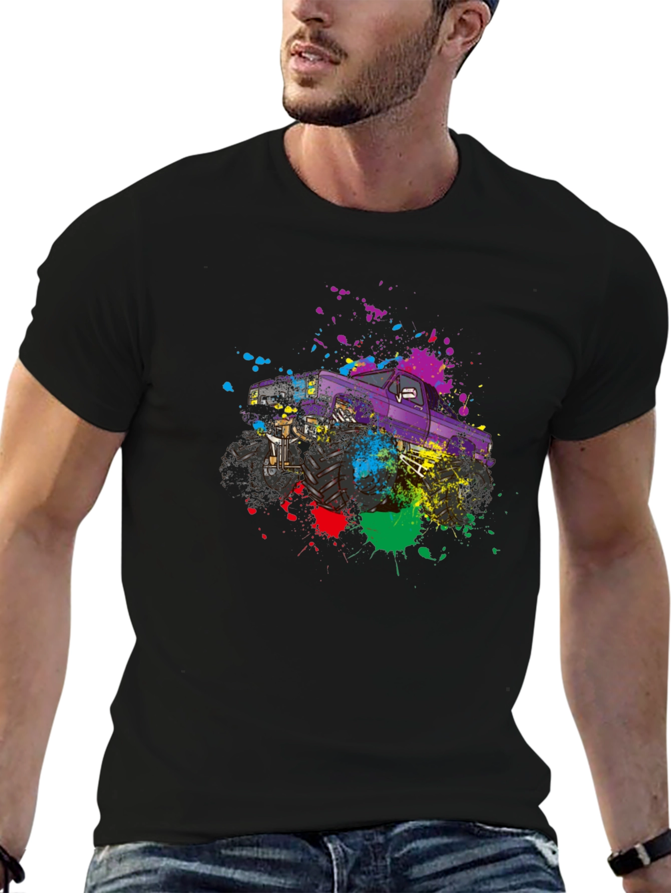 Monster Truck Paint Splatter Graphic T-Shirt