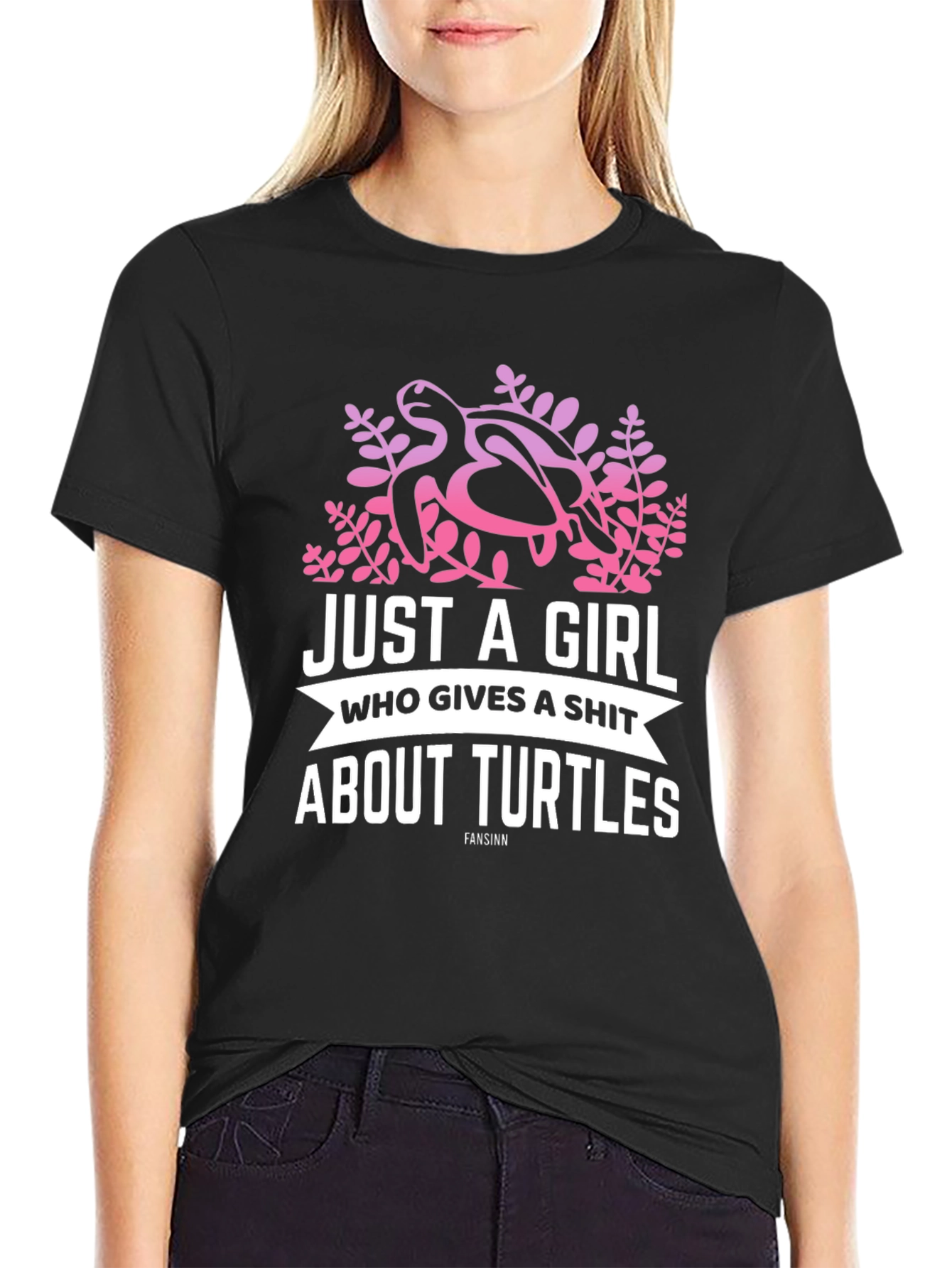 Girl Who Gives A Shit About Turtles Black T-Shirt