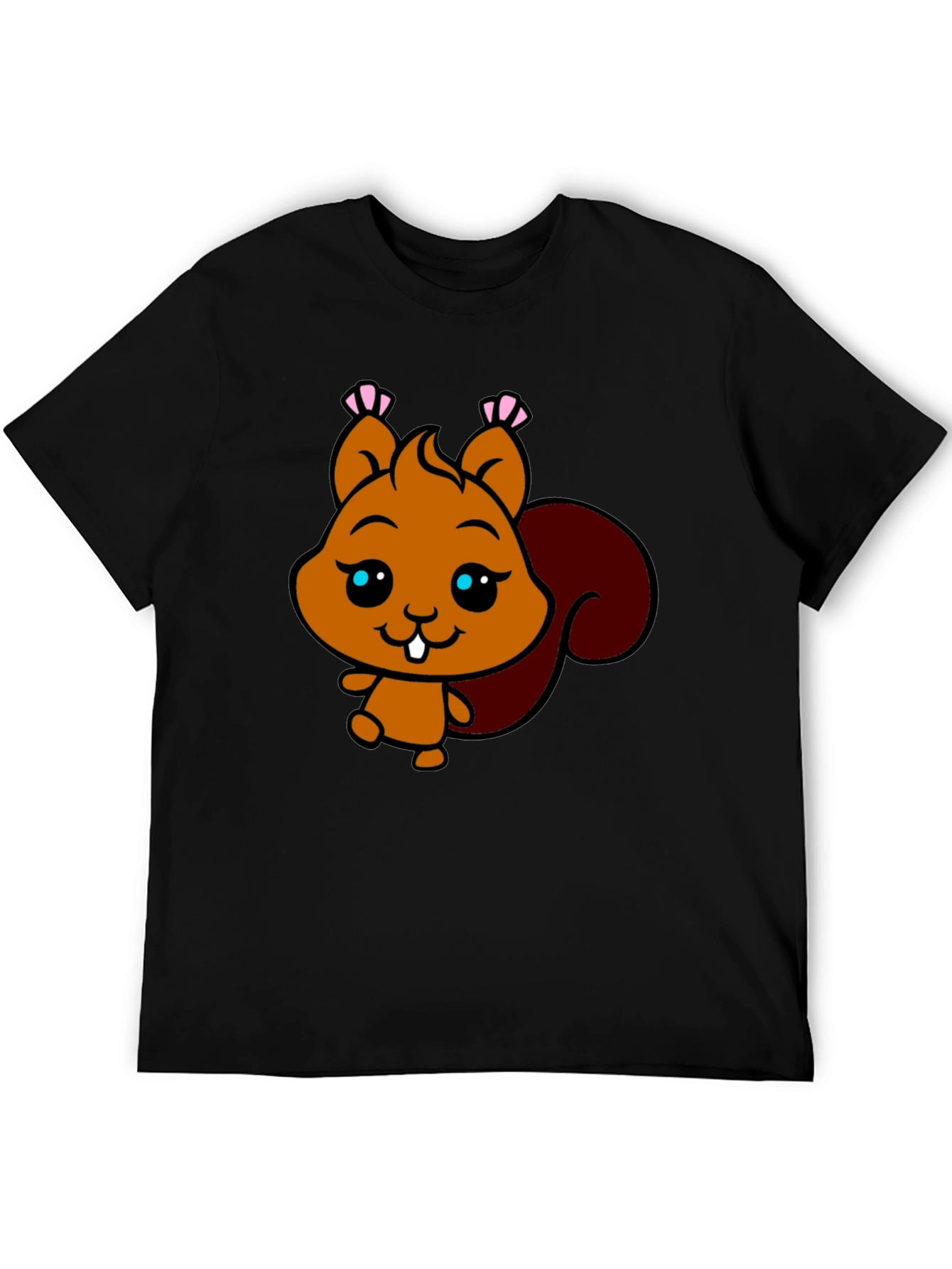 Cute Squirrel Graphic Tee - Black Cotton T-Shirt