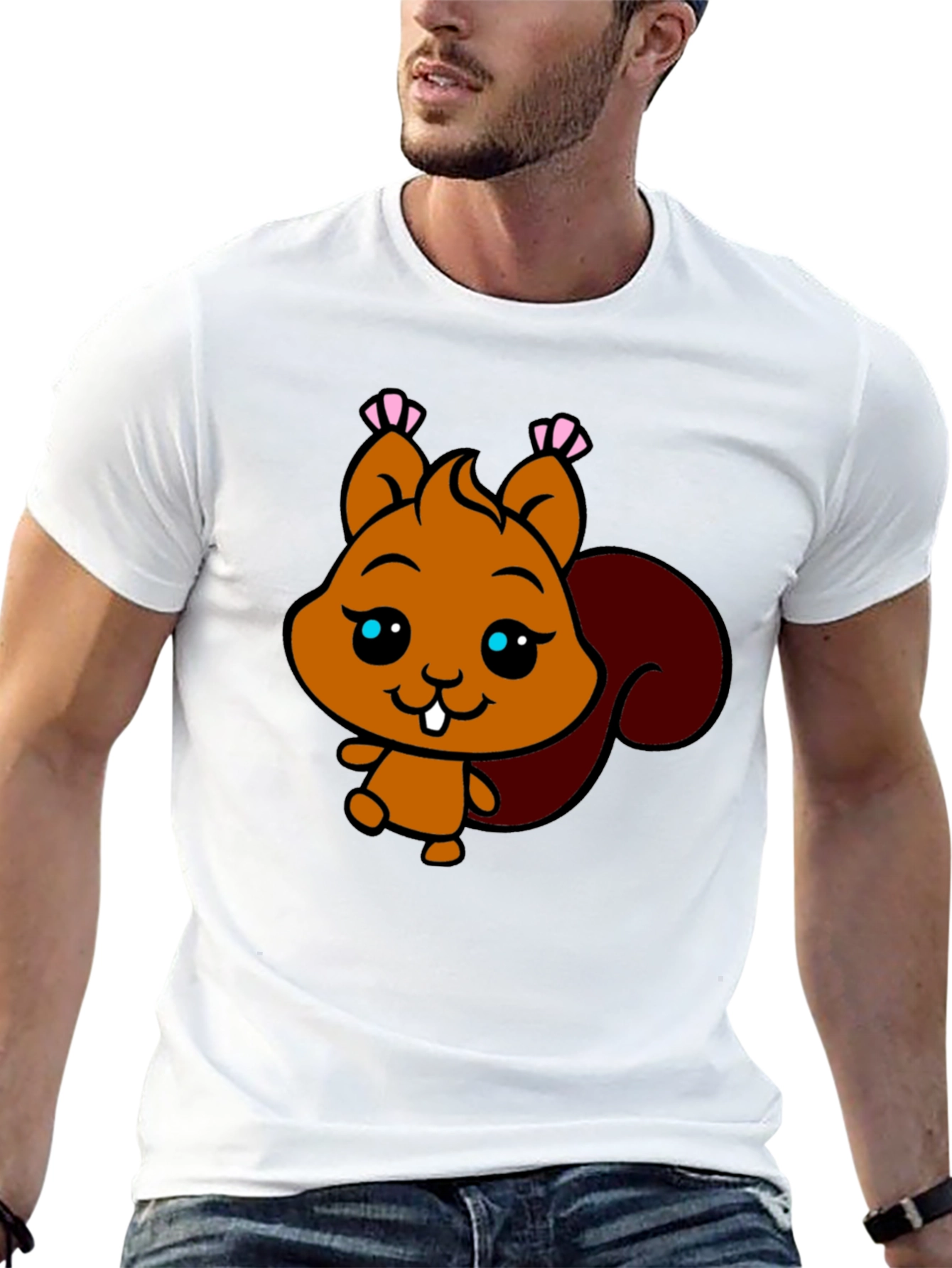Cute Squirrel Graphic Tee - Black Cotton T-Shirt
